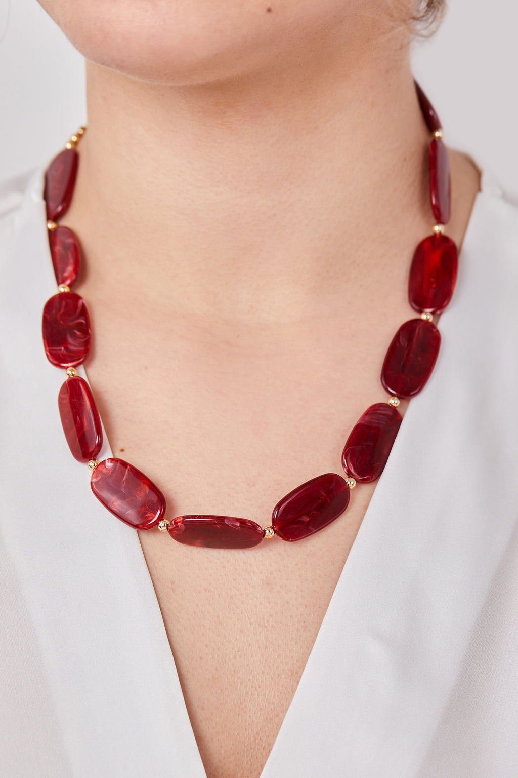 Flat Bead Necklace Red