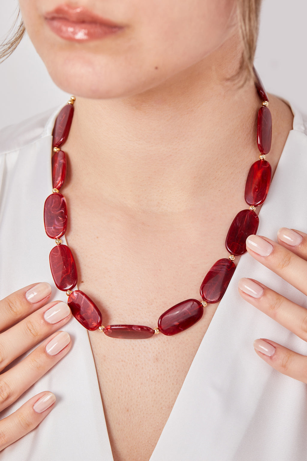 Flat Bead Necklace Red