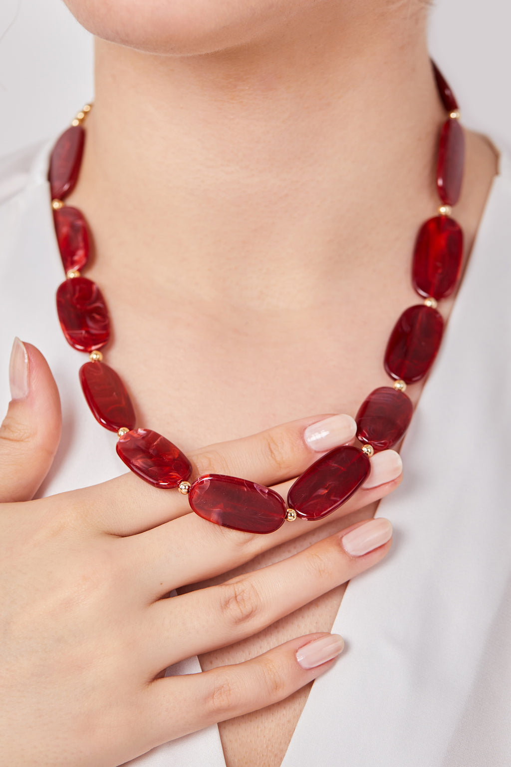 Flat Bead Necklace Red
