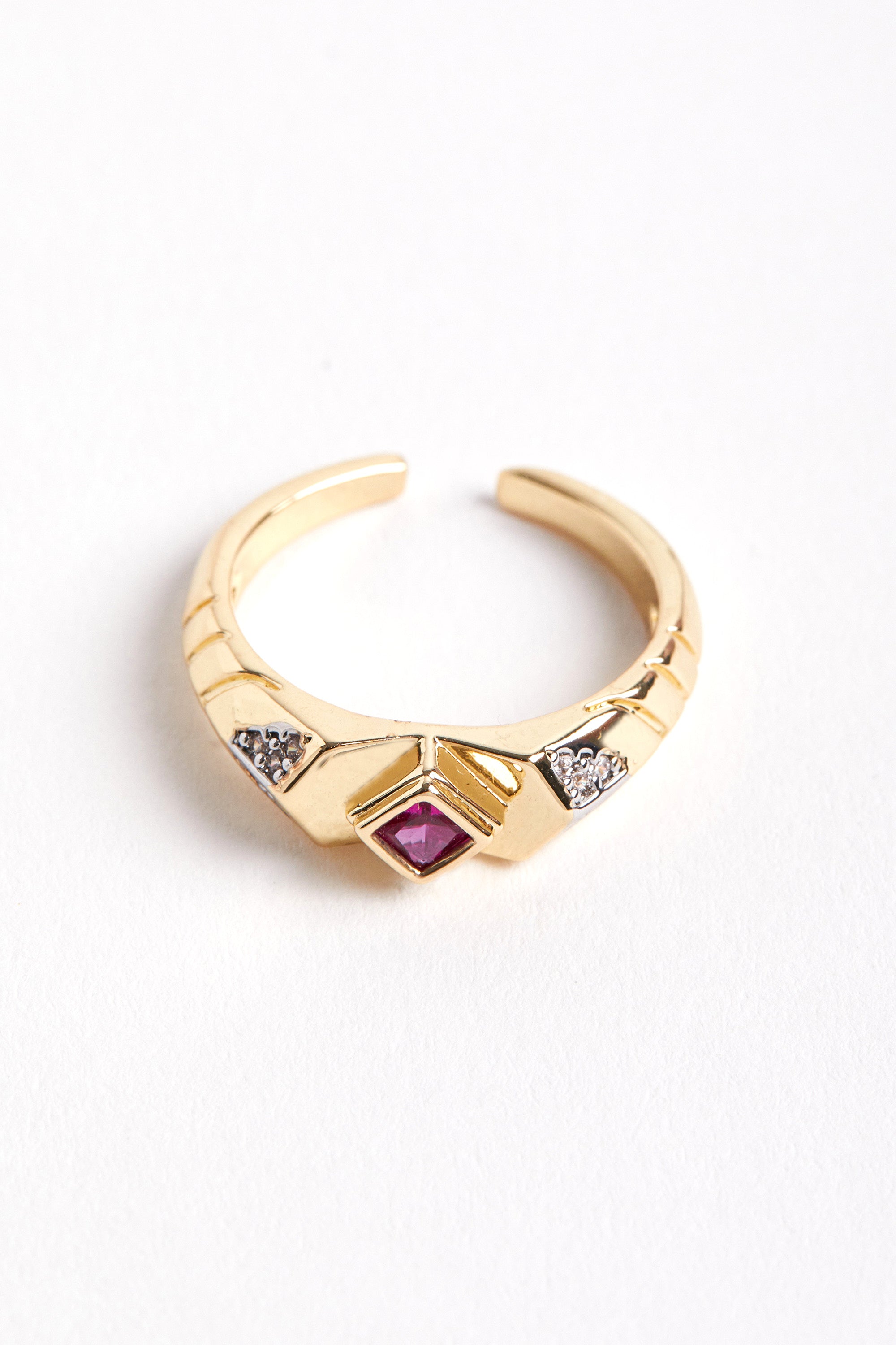 14K Gold Plated Stone Ring Fuchsia