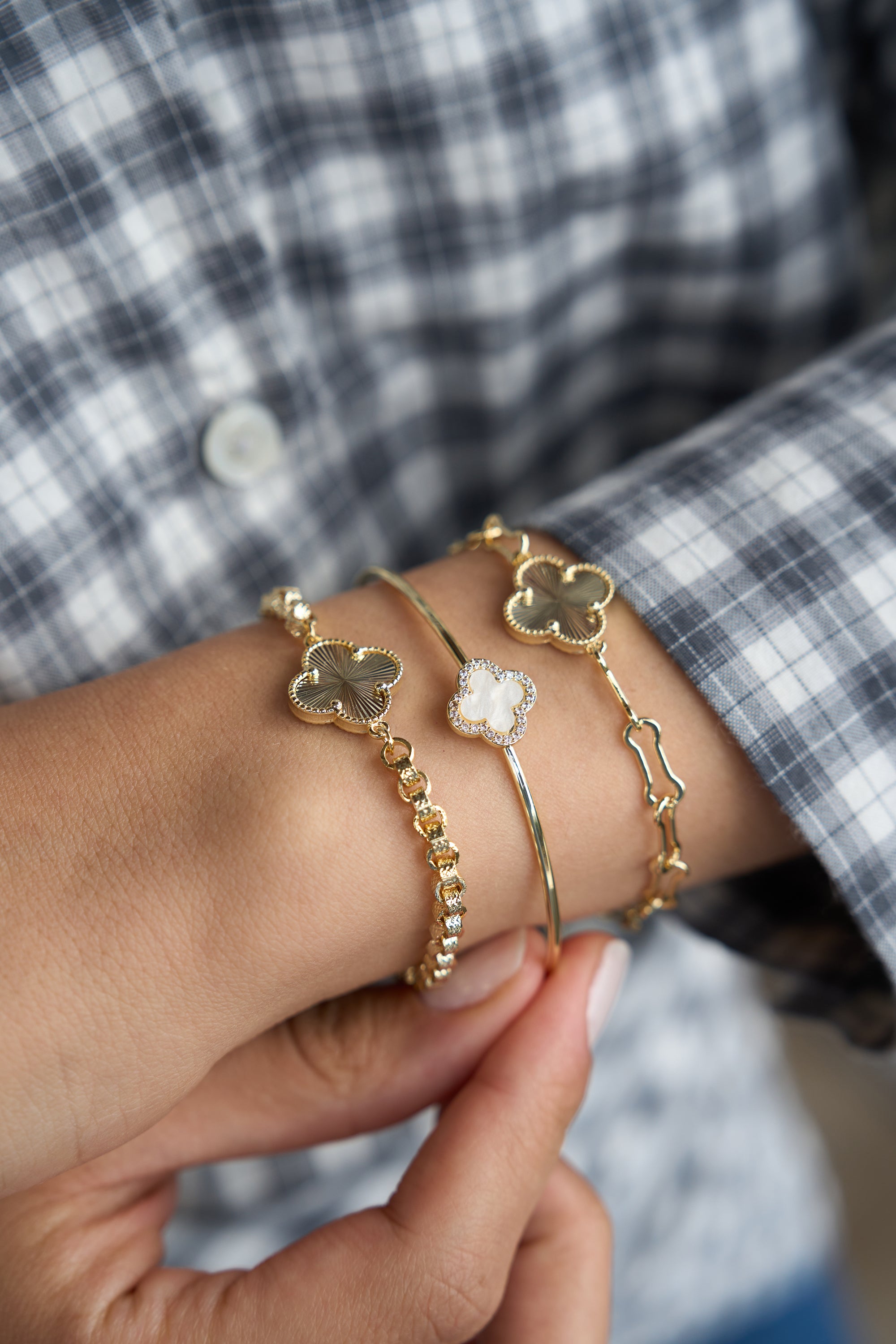 14K Altın Kaplama Zarif Yonca Bileklik