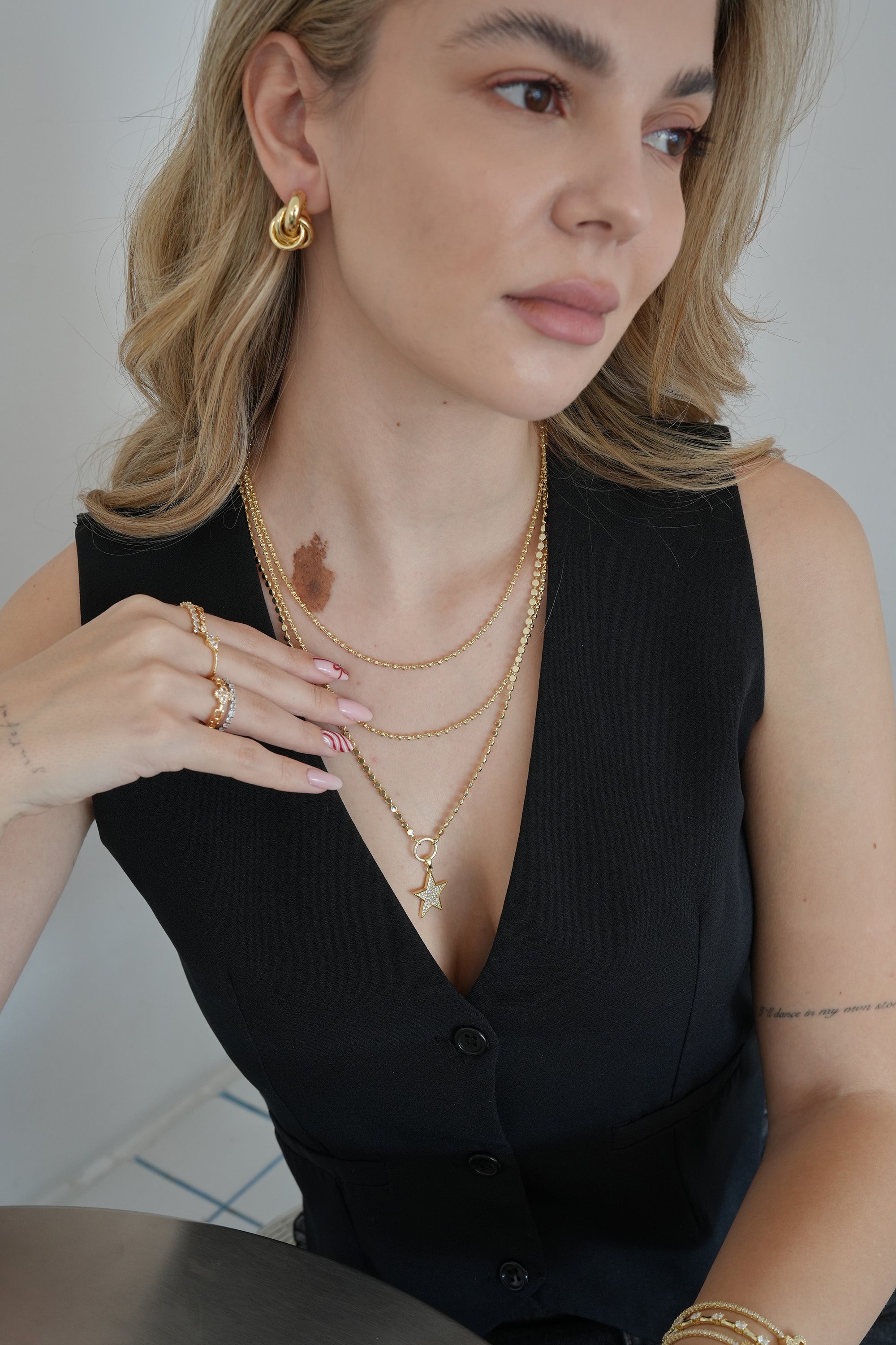 14K Arpa Zincir Yıldız Kolye