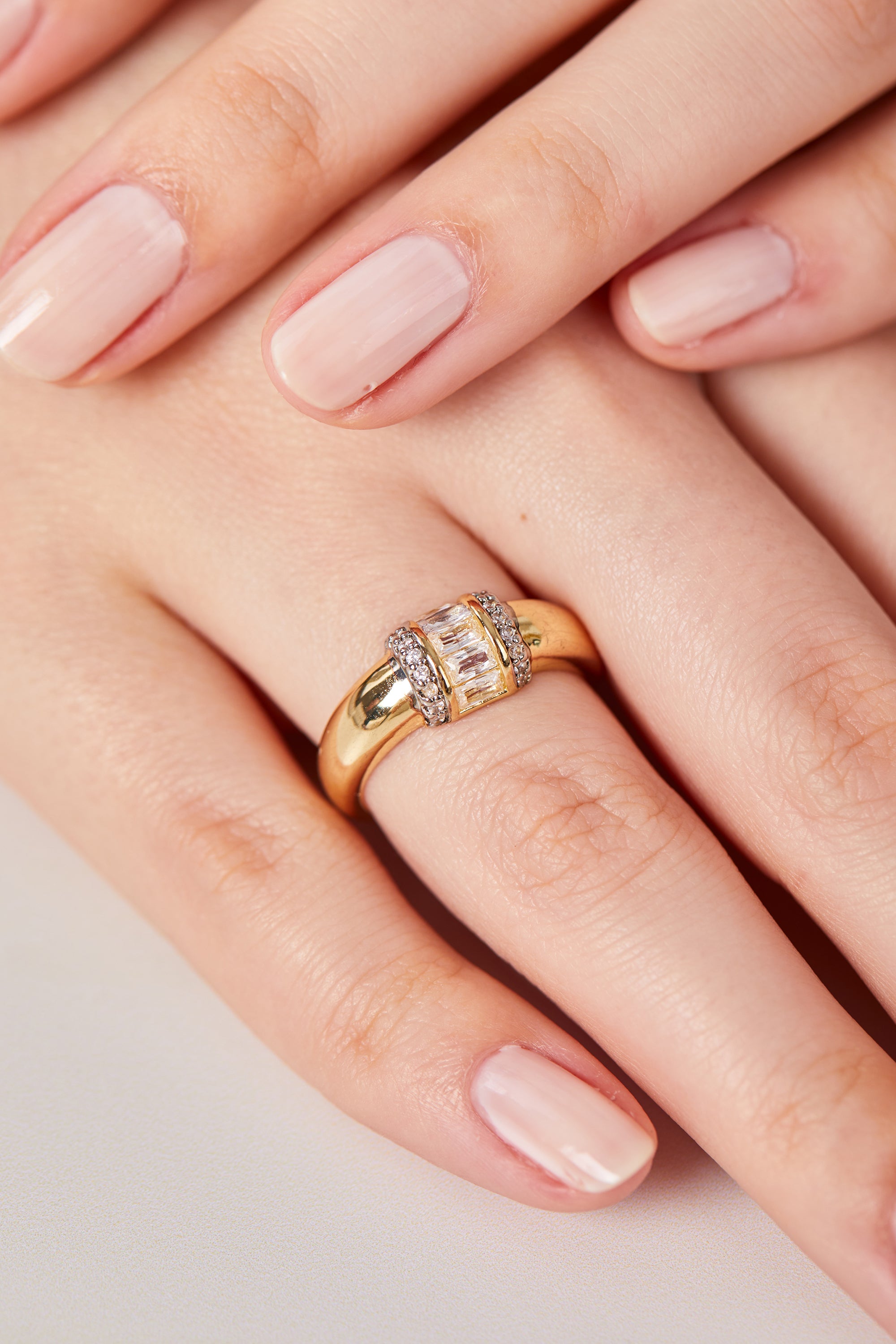 14K Gold Plated Baguette Stone Ring