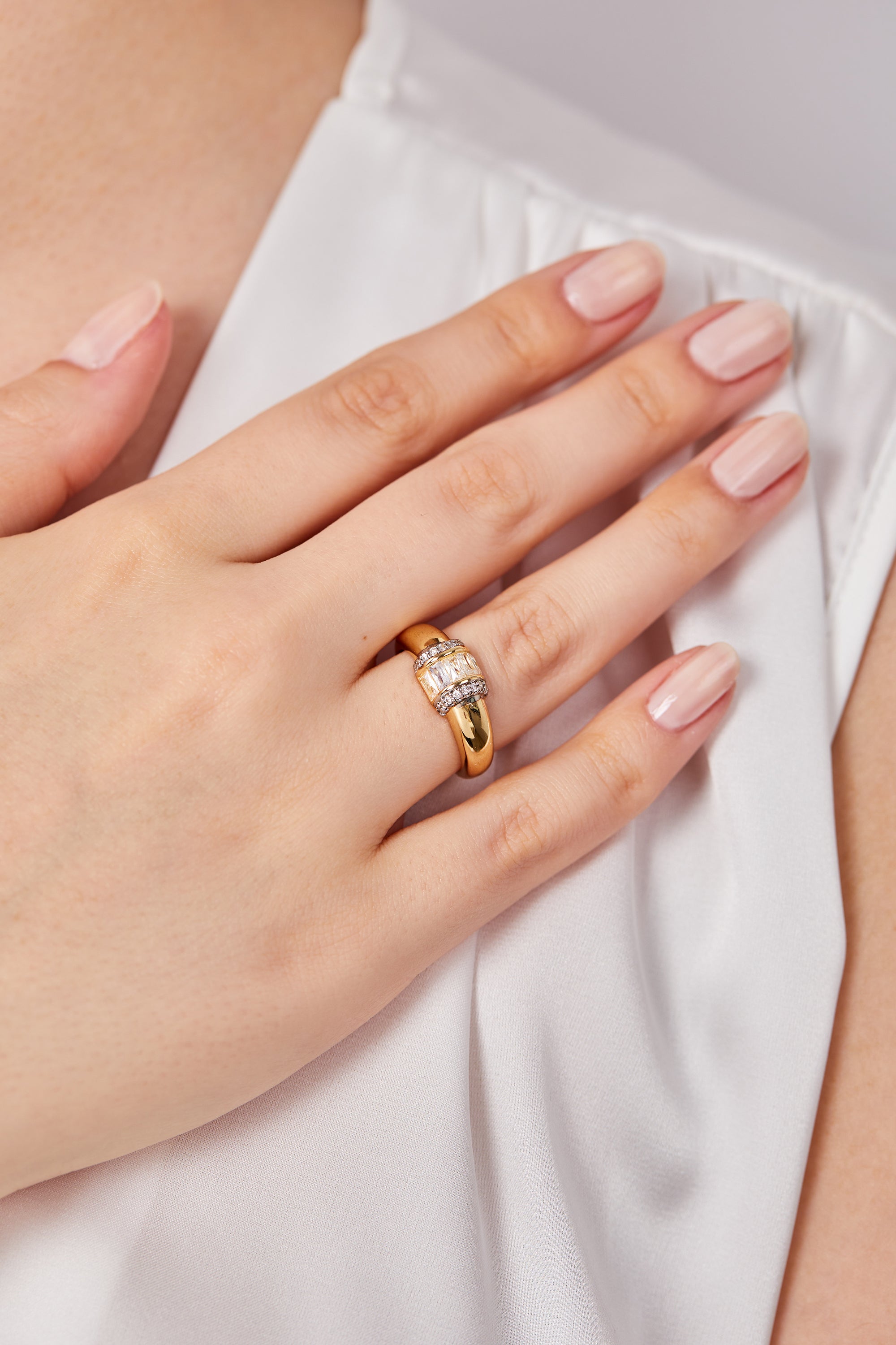 14K Gold Plated Baguette Stone Ring