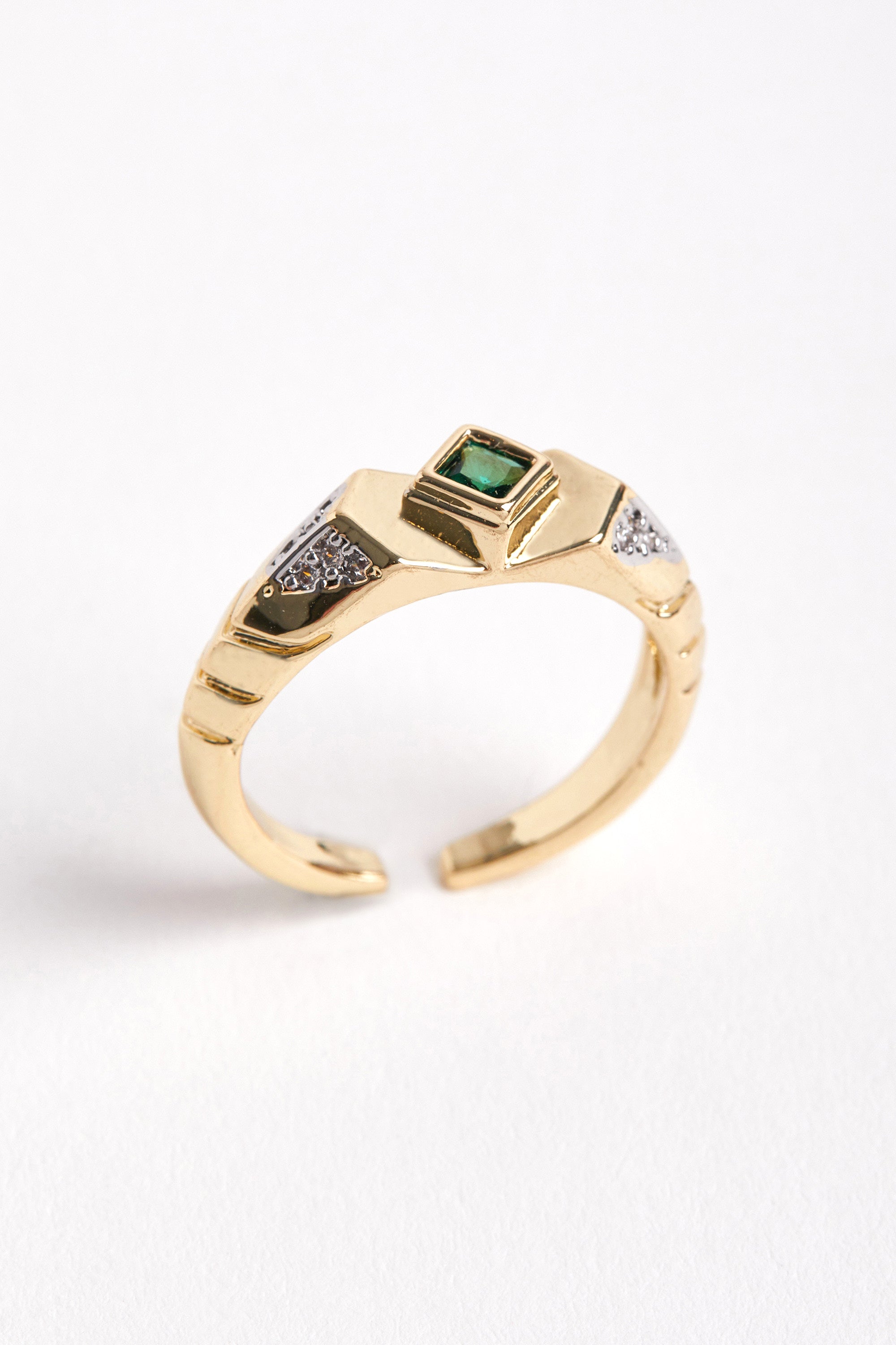 14K Gold Plated Emerald Stone Ring
