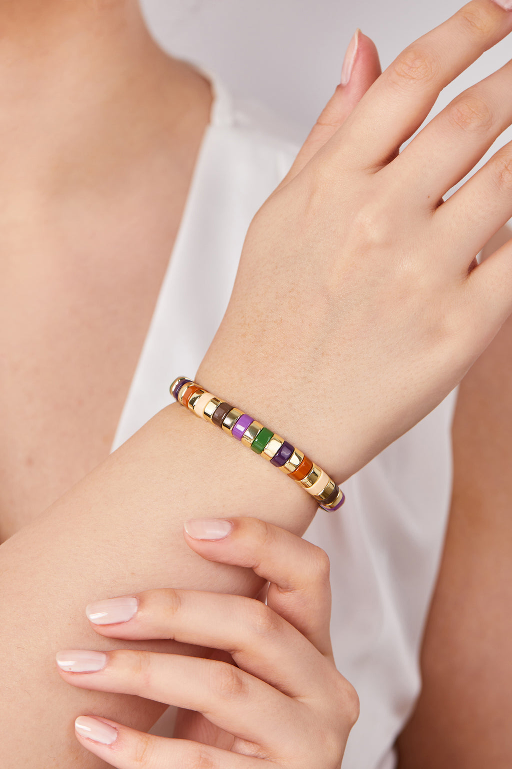 14K Gold Plated Detailed Porcelain Plated Bracelet
