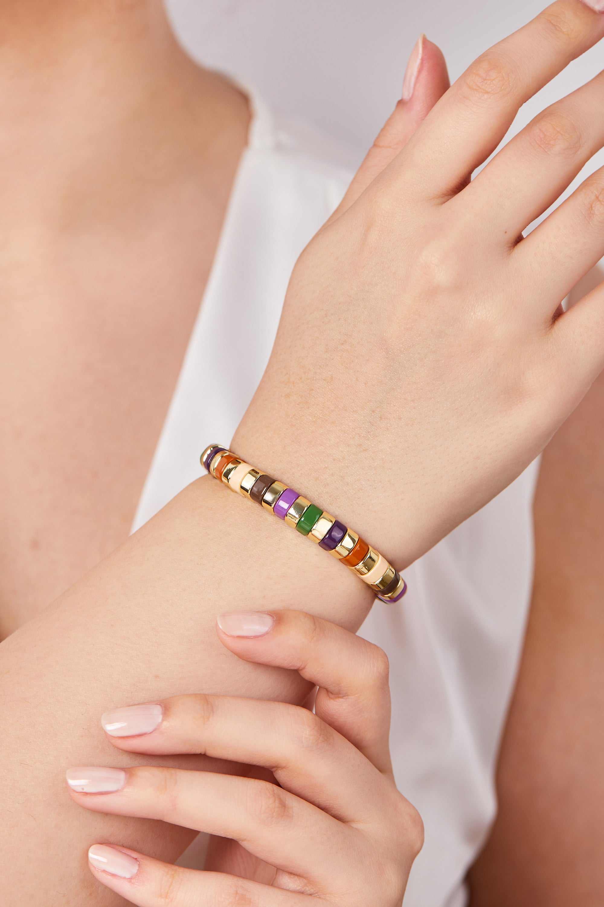 14K Gold Plated Detailed Porcelain Plated Bracelet