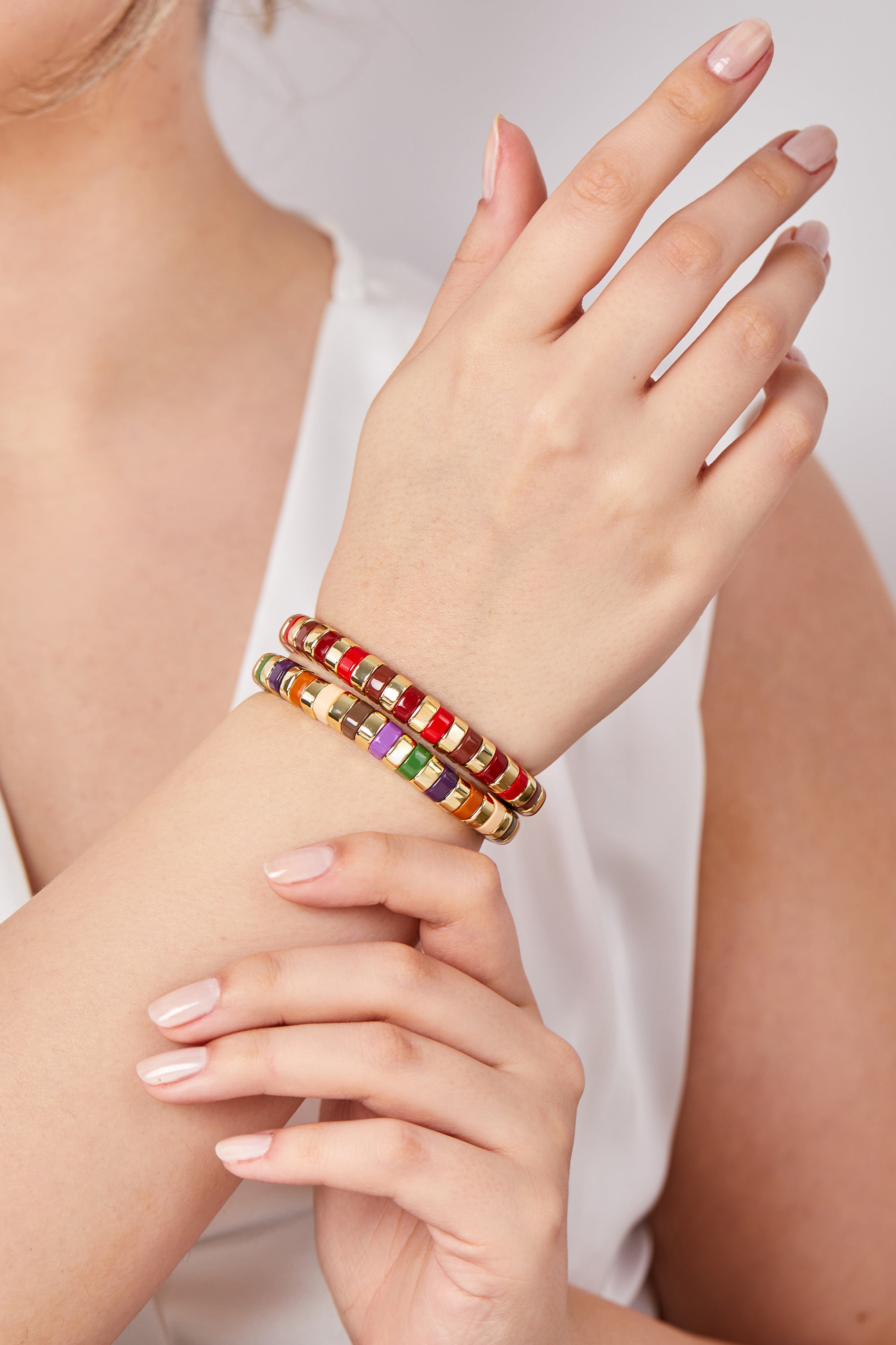 14K Gold Plated Detailed Porcelain Plated Bracelet