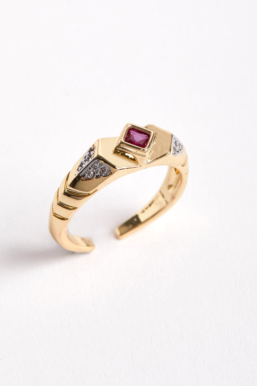 14K Gold Plated Stone Ring Fuchsia