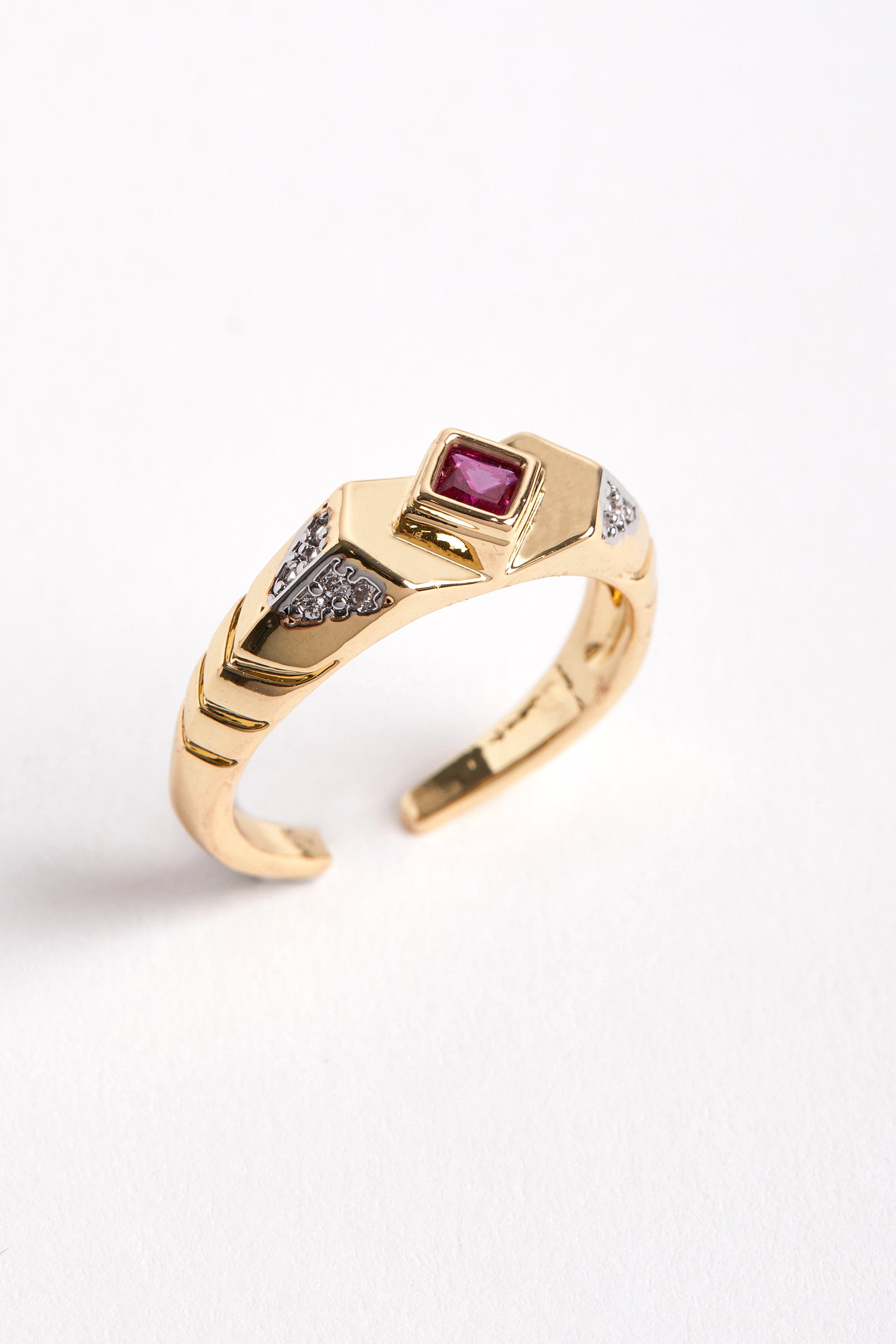 14K Gold Plated Stone Ring Fuchsia