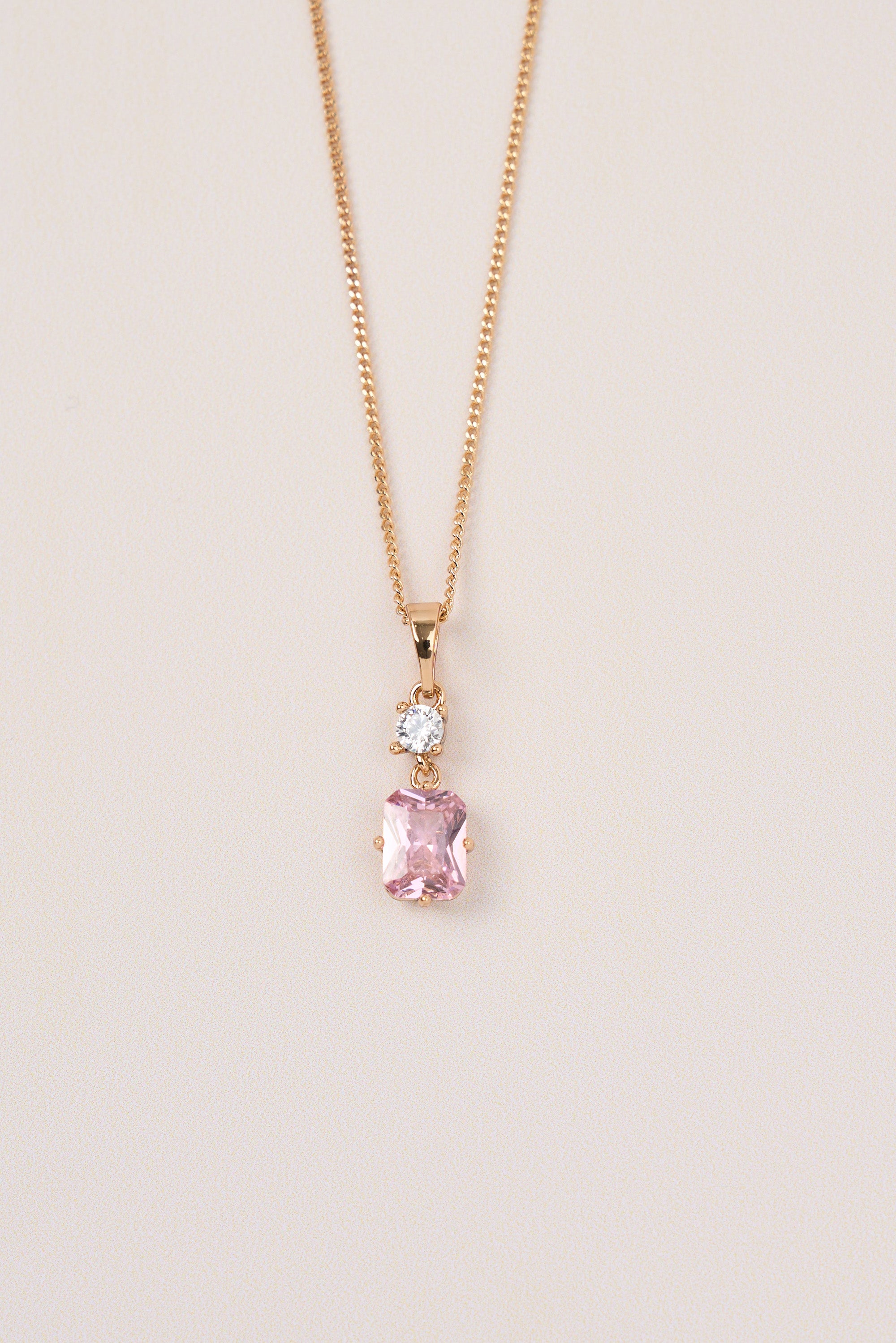 Xuping Baguette Model Stone Necklace Pink