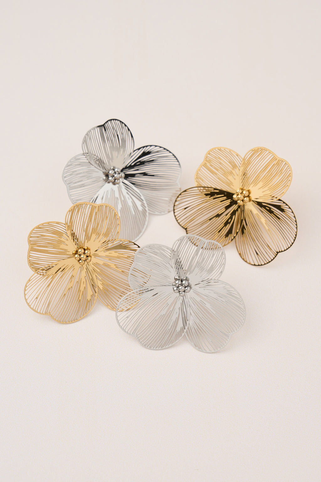 Steel Big Flower Earrings Gold