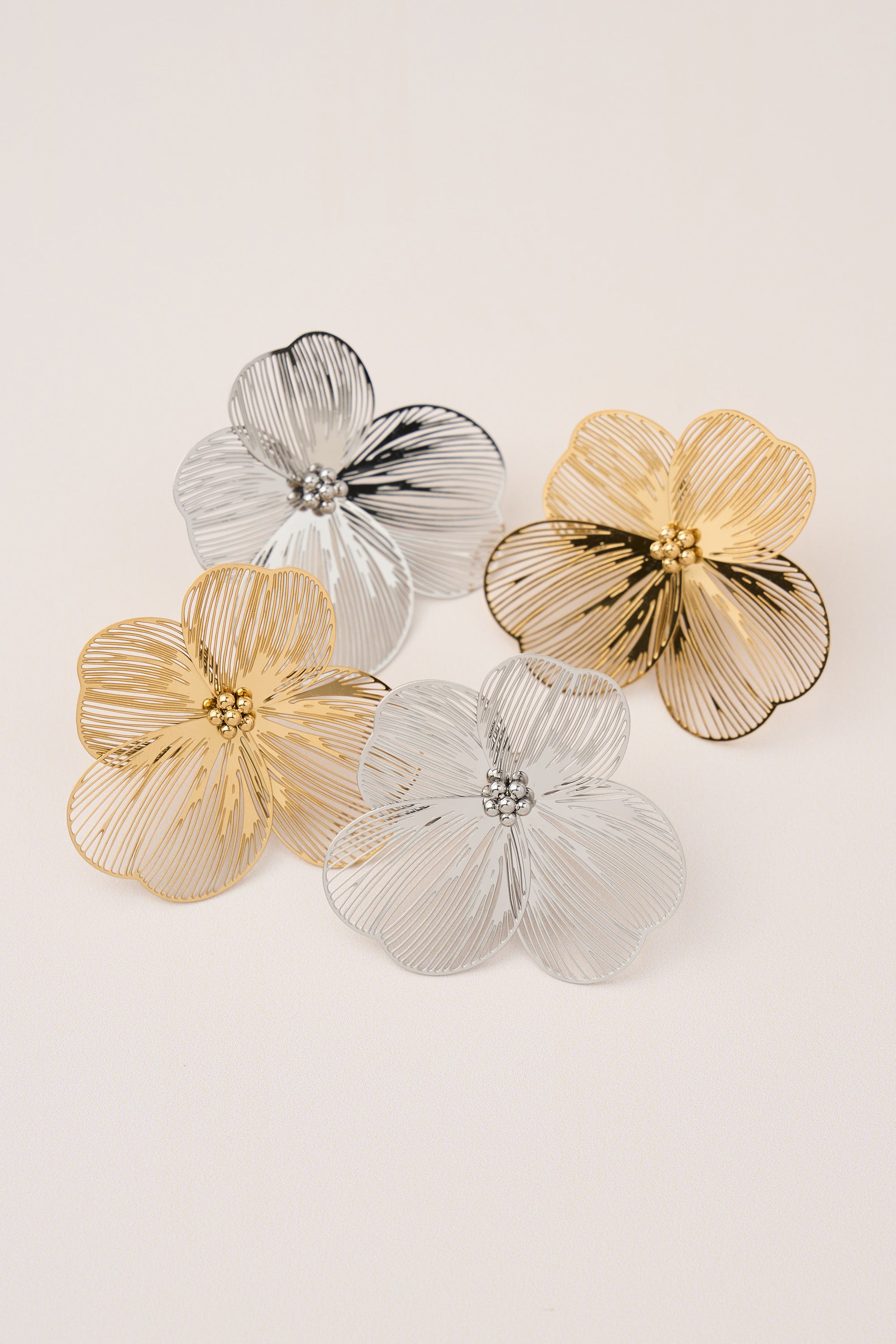 Steel Big Flower Earrings Gold