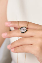 Luna Eye Siyah Taşlı Çelik Kolye