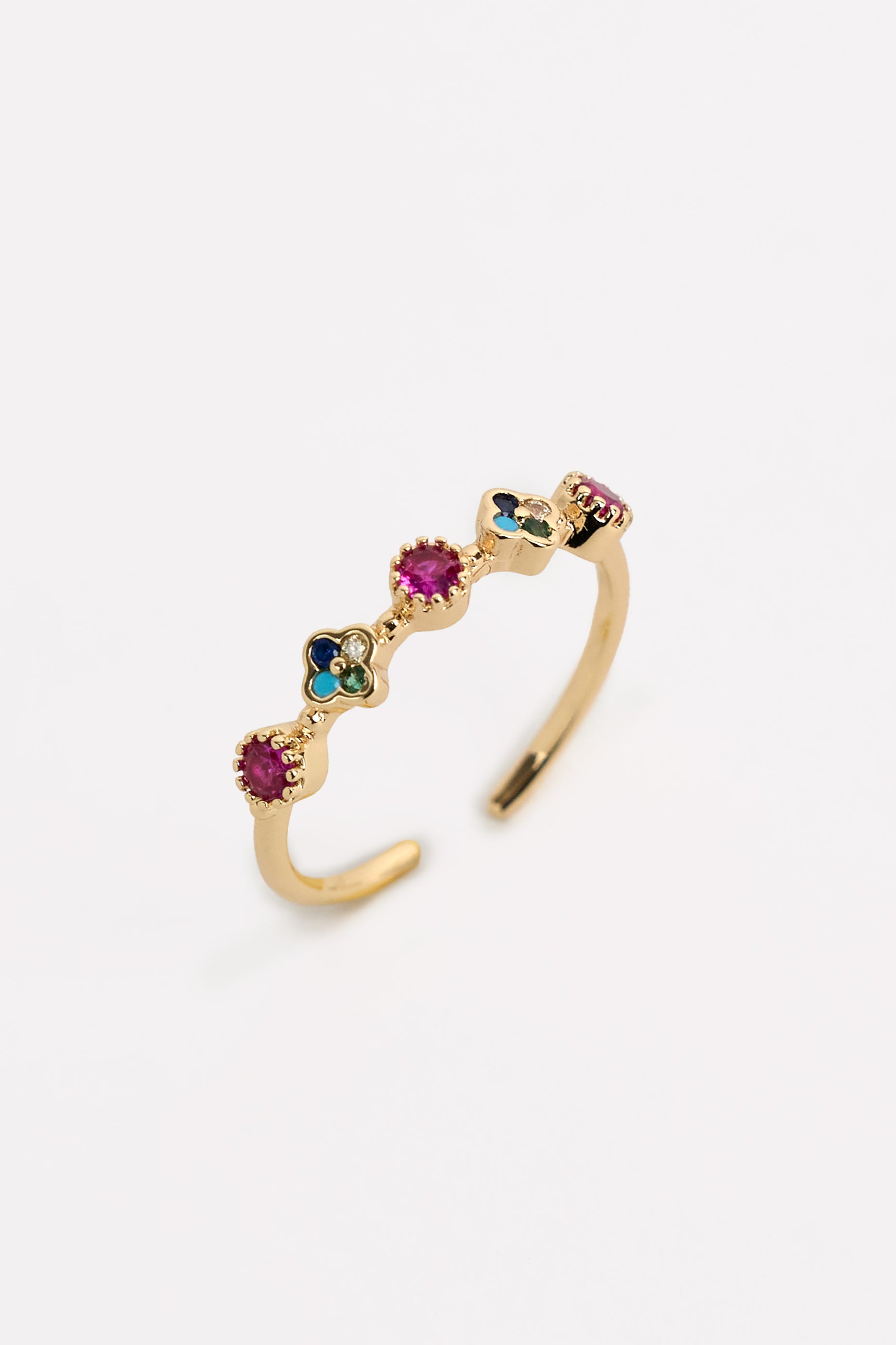 Altın Kaplama Renkli Taşlı Yonca Yüzük