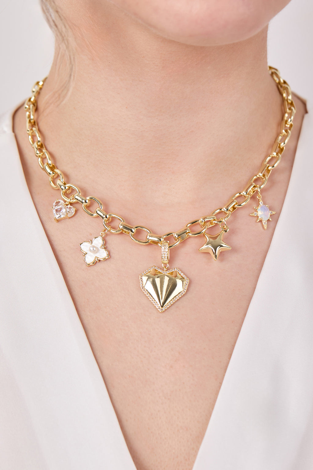 14K Gold Plated Charm Hallow Necklace