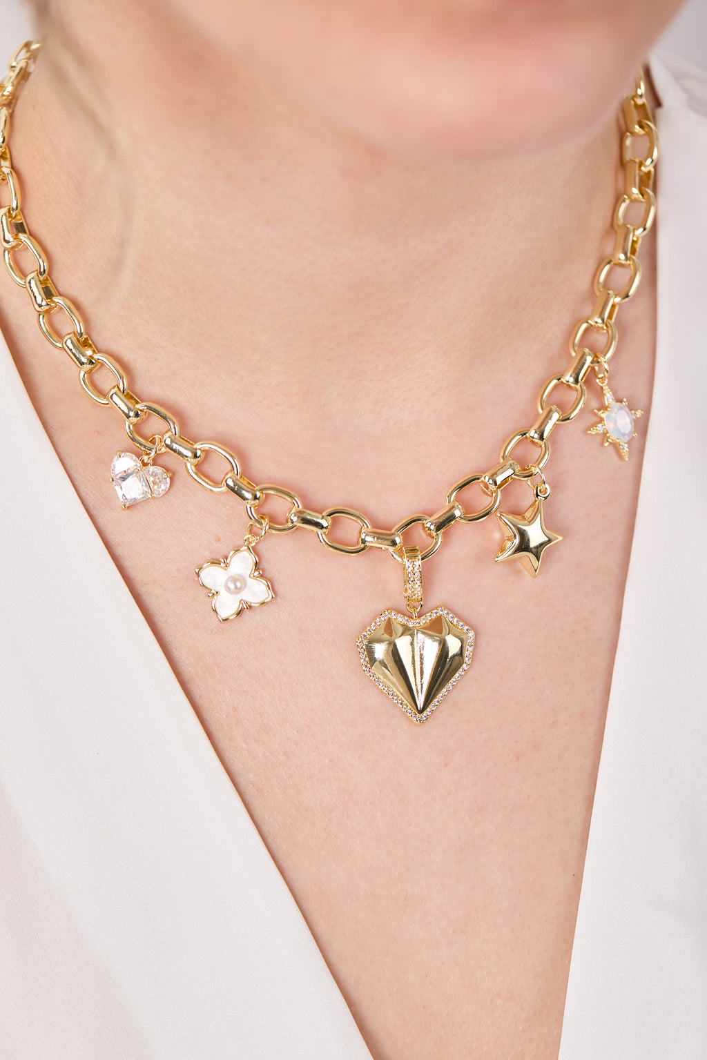 14K Gold Plated Charm Hallow Necklace