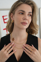 14K Altın Kaplama Zarif Topçuk Uzun Zincir Kolye