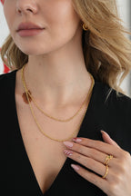 14K Altın Kaplama Zarif Topçuk Uzun Zincir Kolye