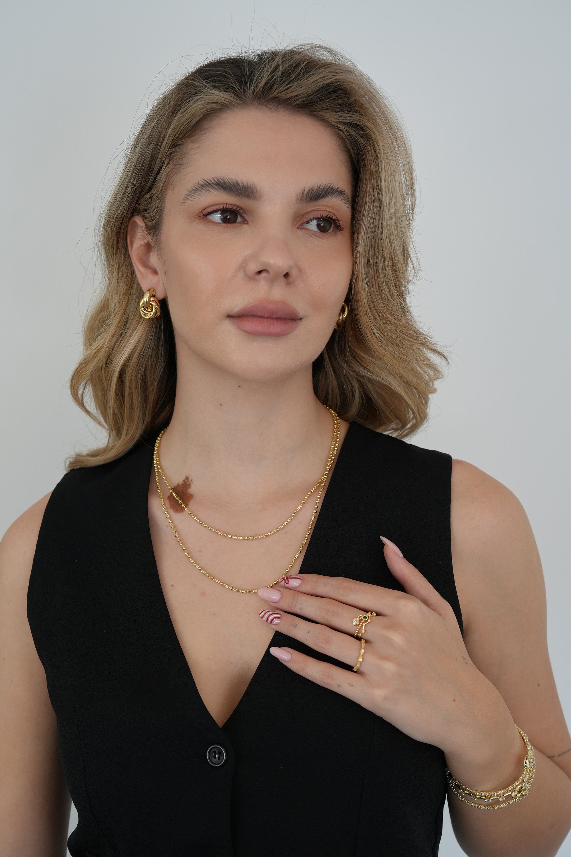 14K Altın Kaplama Zarif Topçuk Uzun Zincir Kolye