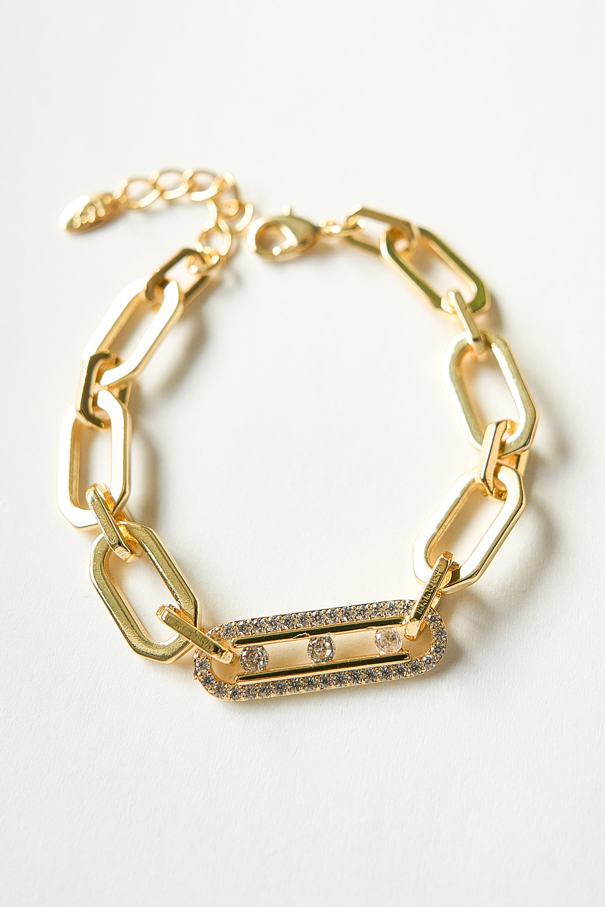 14K Gold Plated Stone Paperclip Bracelet