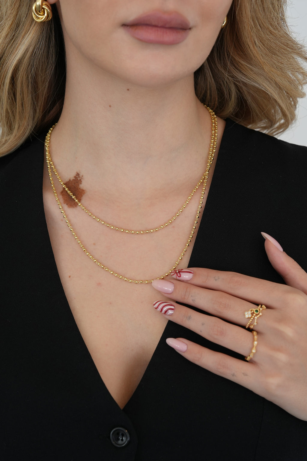 14K Altın Kaplama Zarif Topçuk Uzun Zincir Kolye