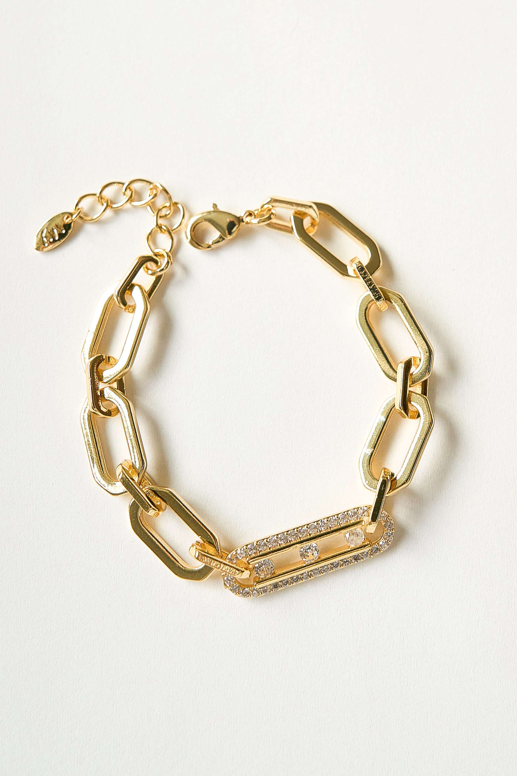 14K Gold Plated Stone Paperclip Bracelet