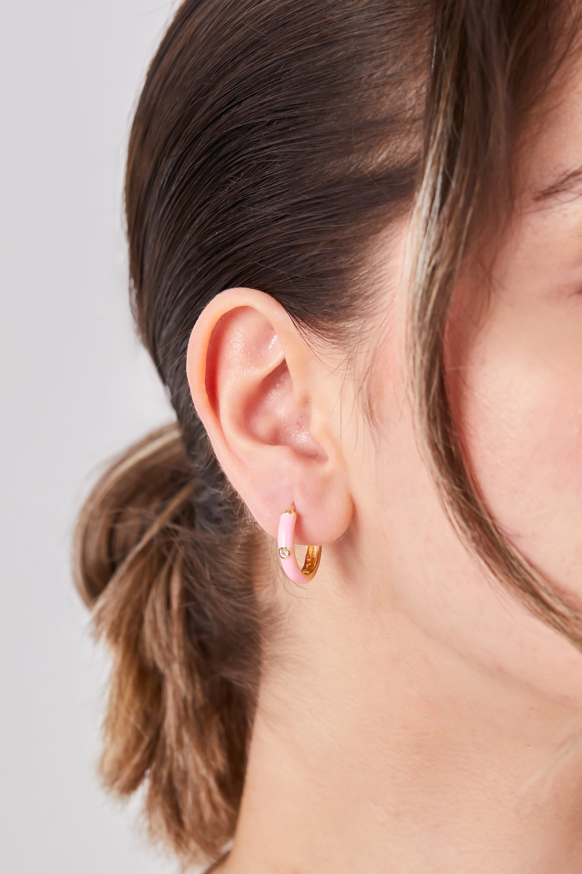 18K Gold Plated Pink Hoop Earrings