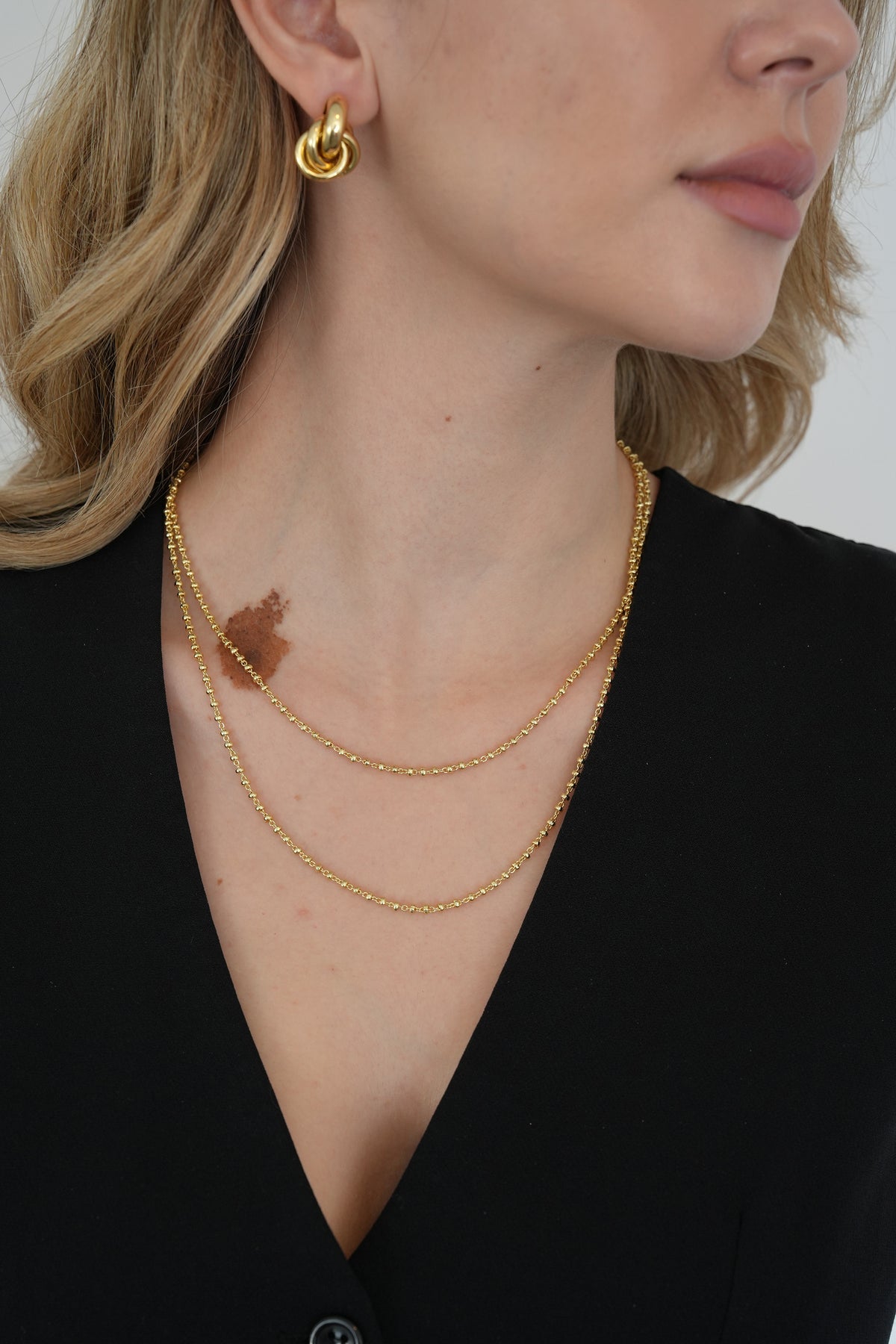 14K Altın Kaplama Zarif Topçuk Uzun Zincir Kolye