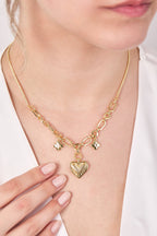 14K Altın Kaplama Charmlı Kalpli Kolye