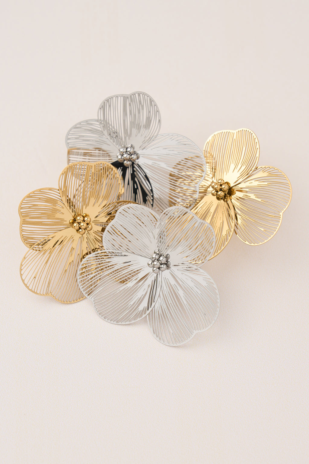 Steel Large Flower Earrings Silver