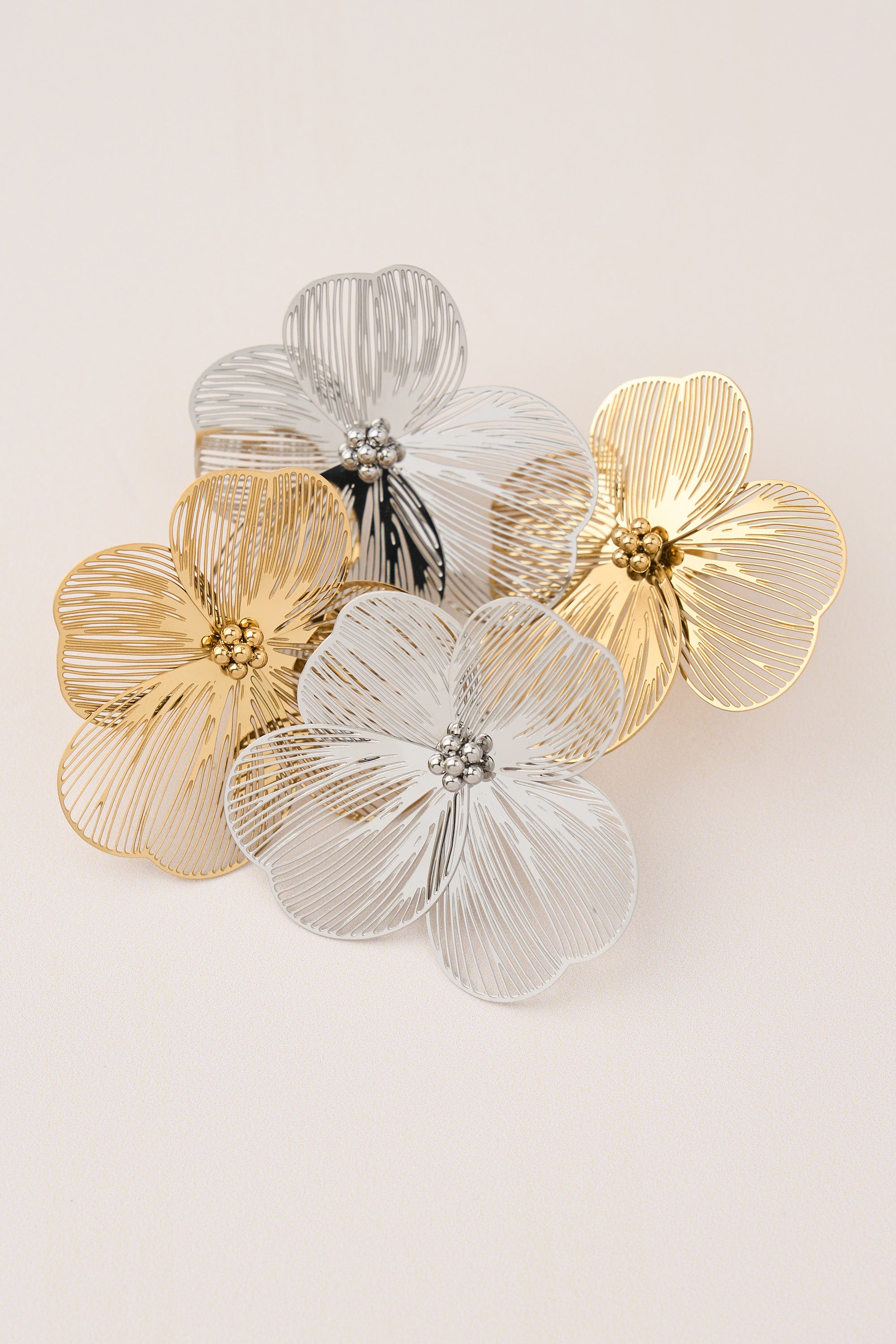 Steel Large Flower Earrings Silver