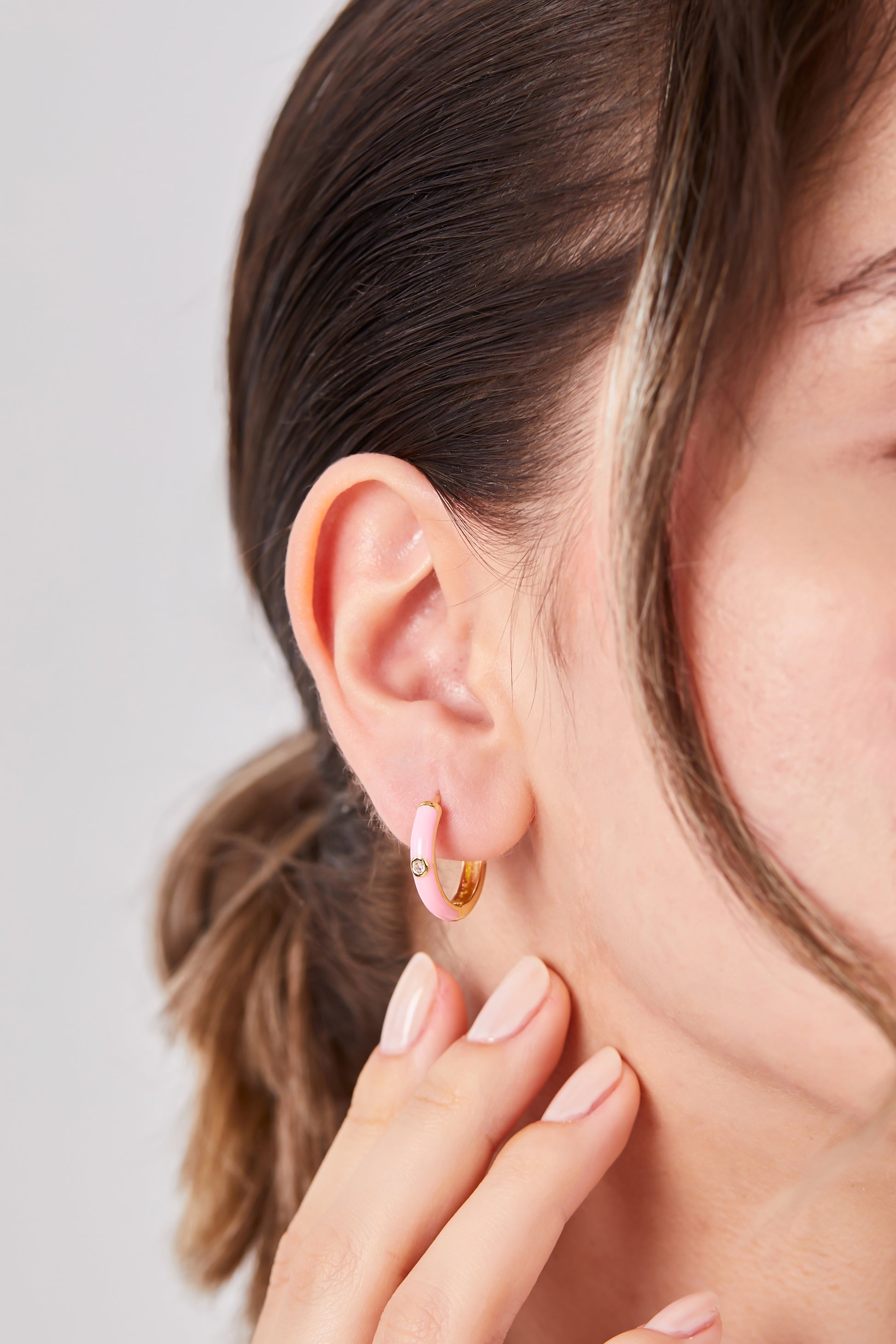 18K Gold Plated Pink Hoop Earrings