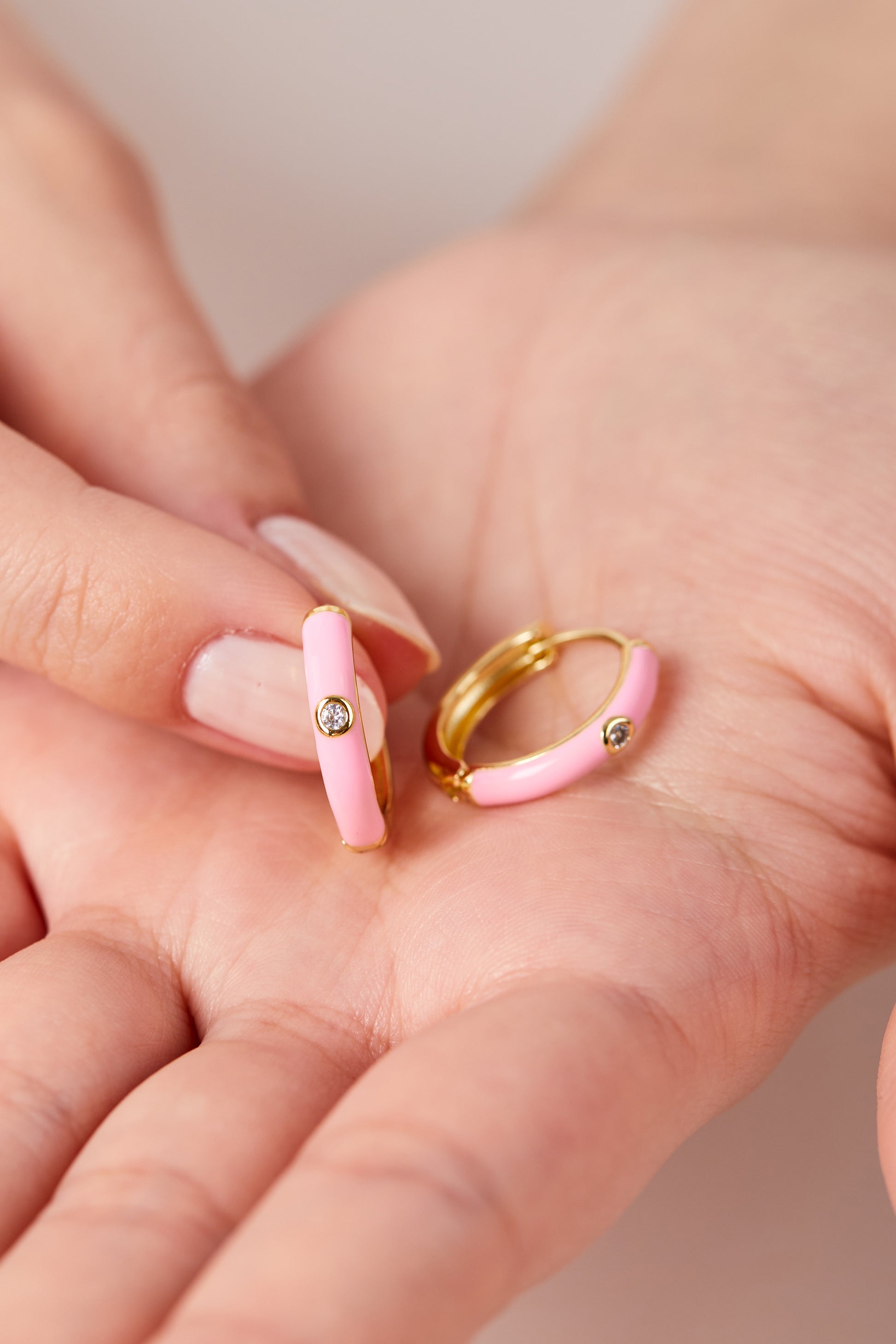 18K Gold Plated Pink Hoop Earrings