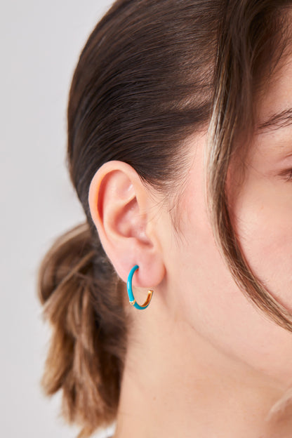 18K Gold Plated Blue Hoop Earrings