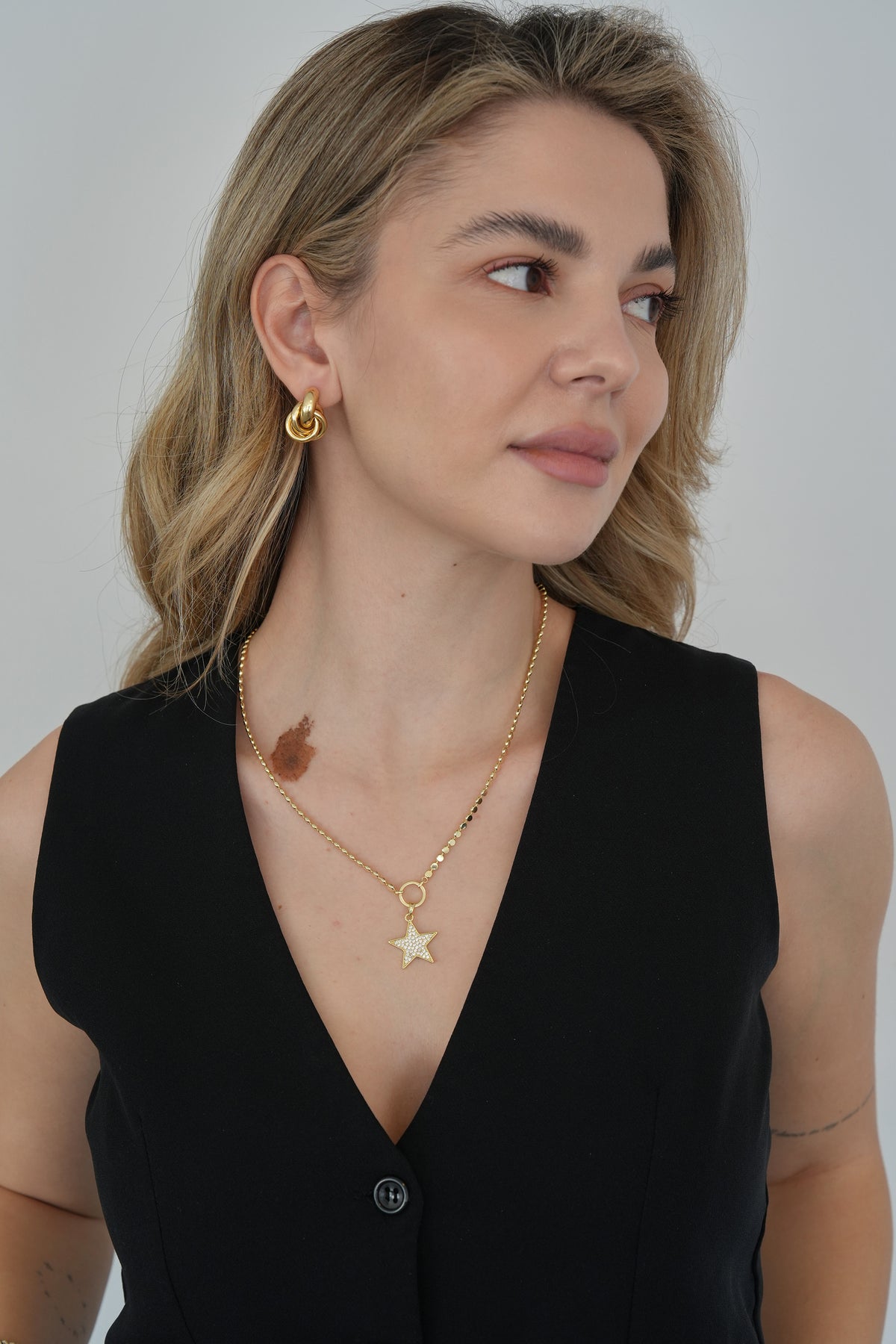 14K Arpa Zincir Yıldız Kolye