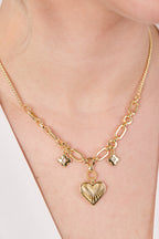 14K Altın Kaplama Charmlı Kalpli Kolye