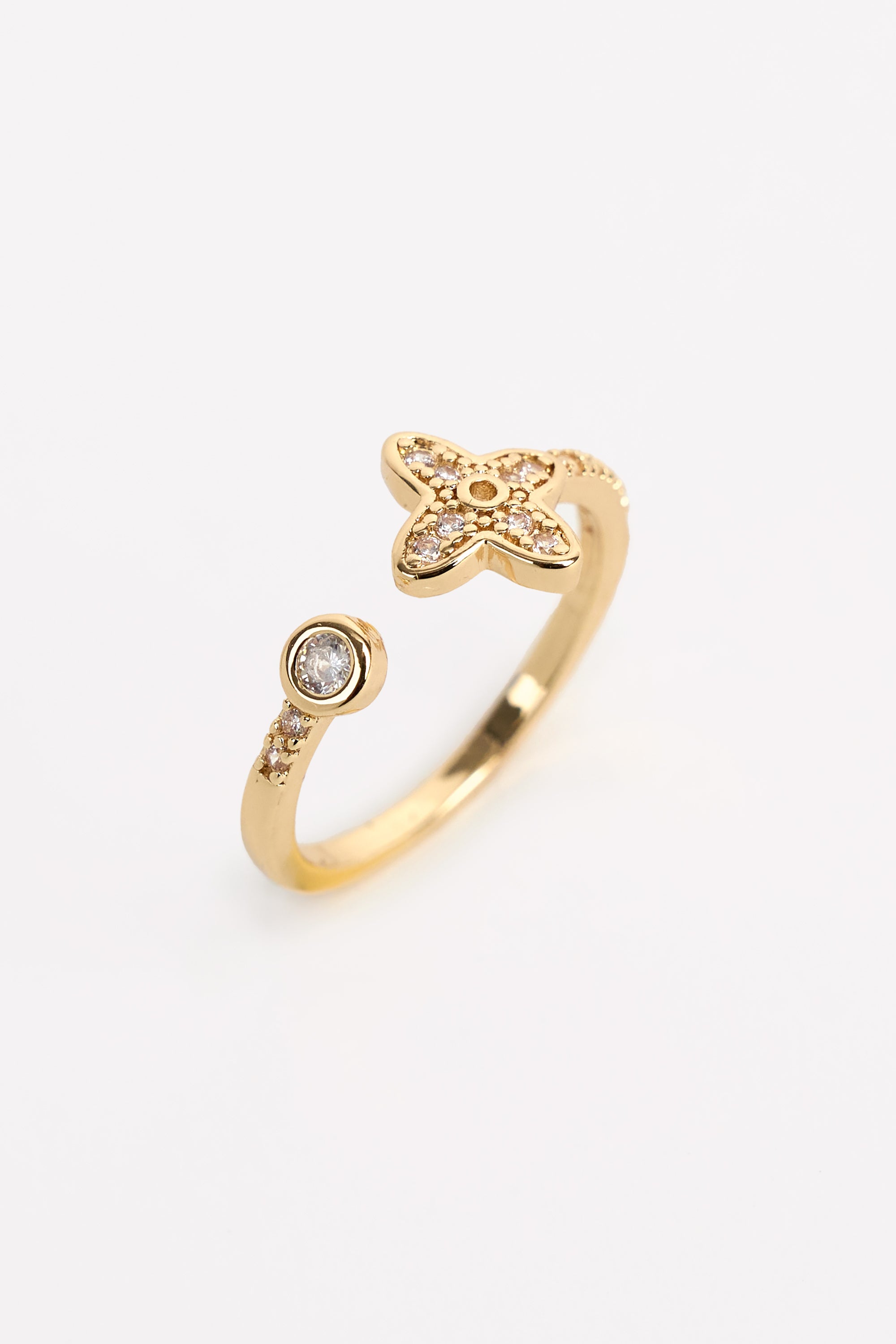 Altın Kaplama Taşlı Zarif Yonca Yüzük