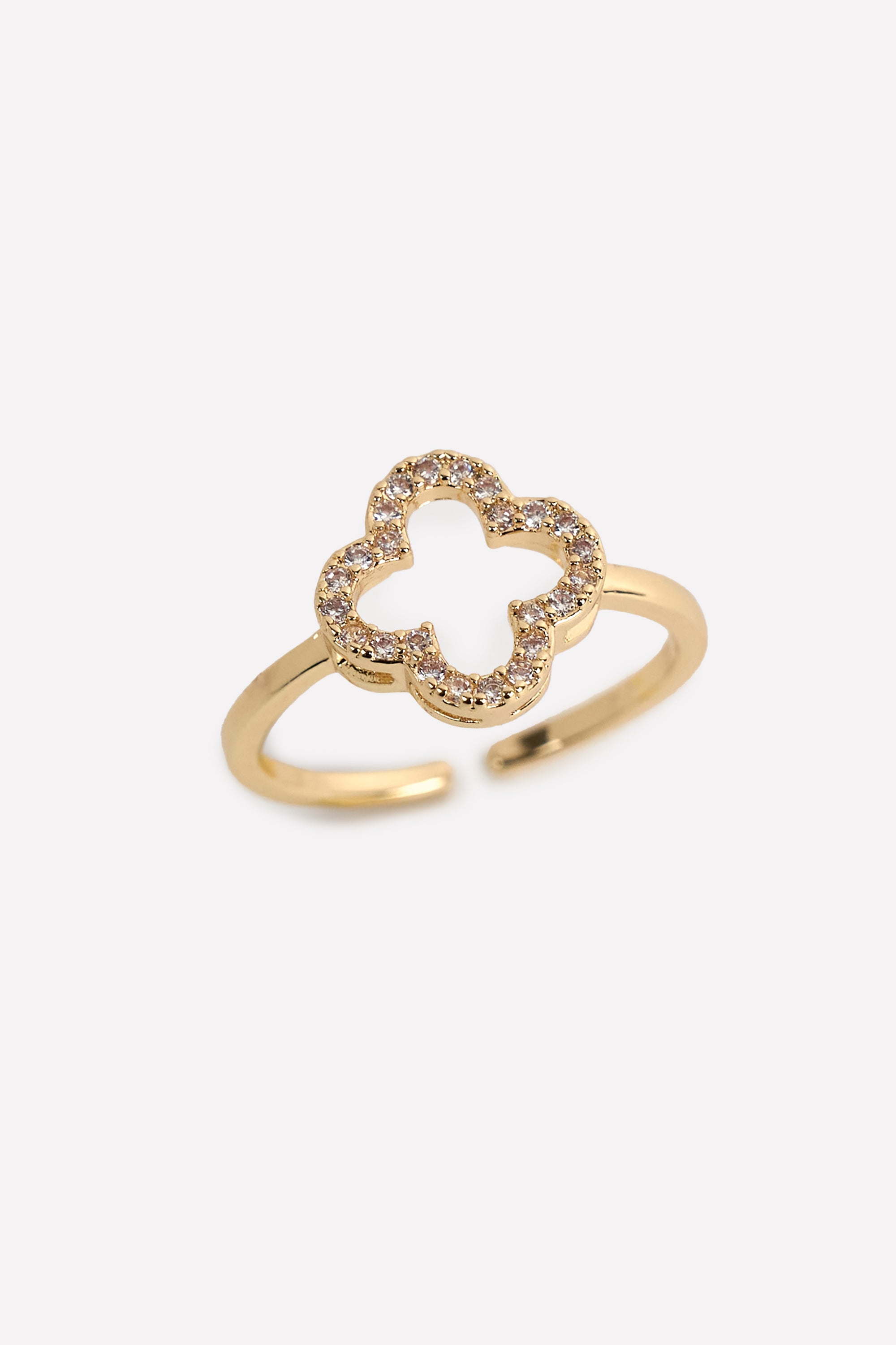 Altın Kaplama Zirkon Taşlı Yonca Yüzük