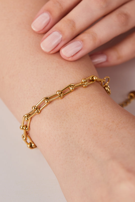 Çelik Zincir Model İnce Bileklik Gold