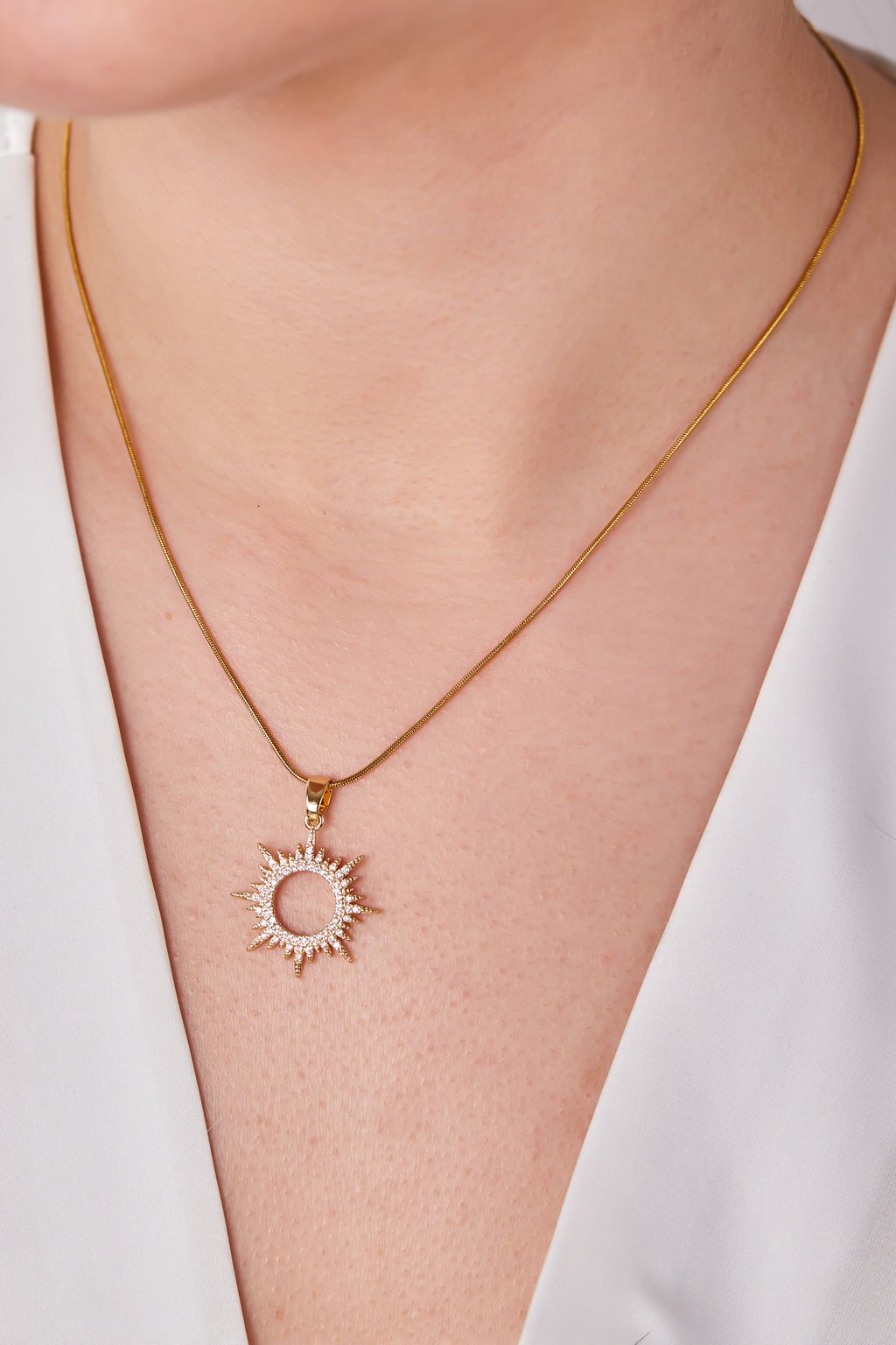 Steel Sun Necklace Gold
