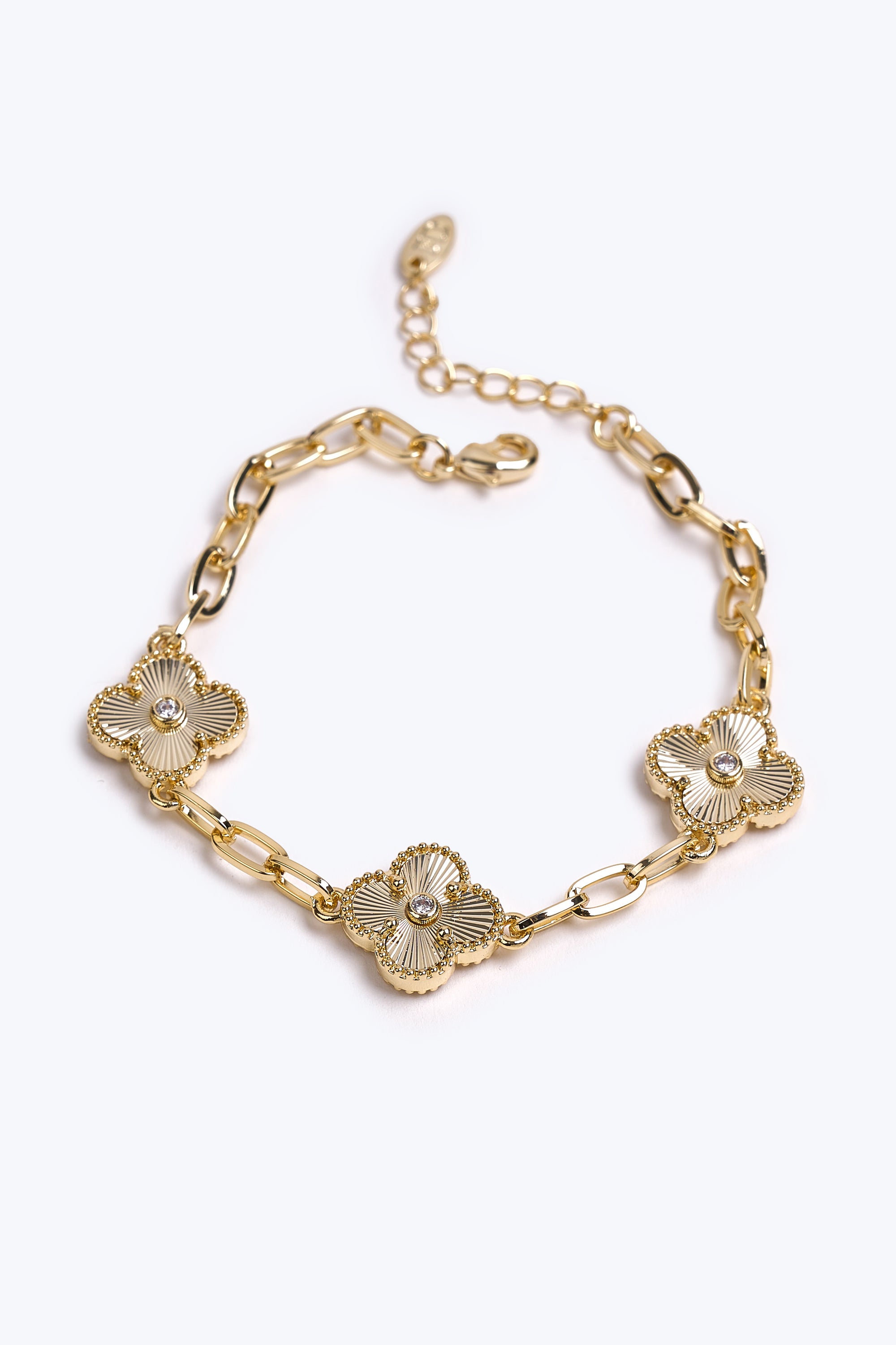 14K Altın Kaplama Taşlı Yonca Bileklik