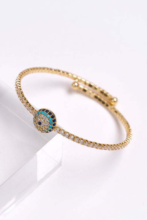 14K Altın Kaplama Zirkon Taşlı Nazar Boncuklu Bileklik