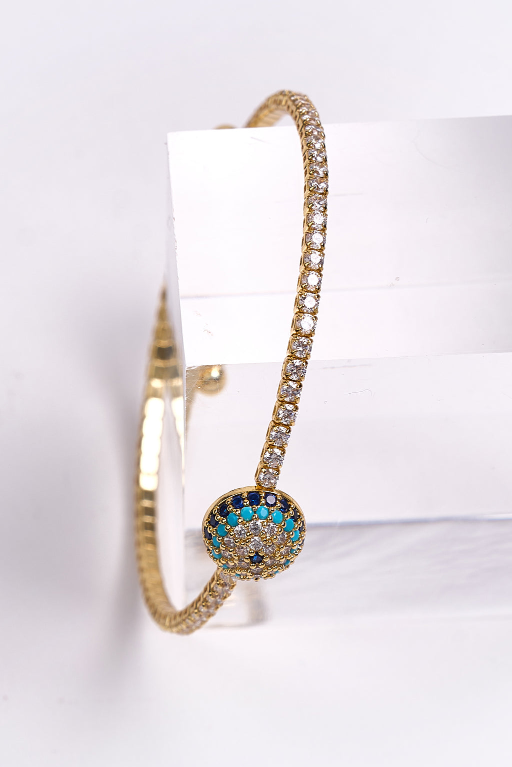 14K Altın Kaplama Zirkon Taşlı Nazar Boncuklu Bileklik