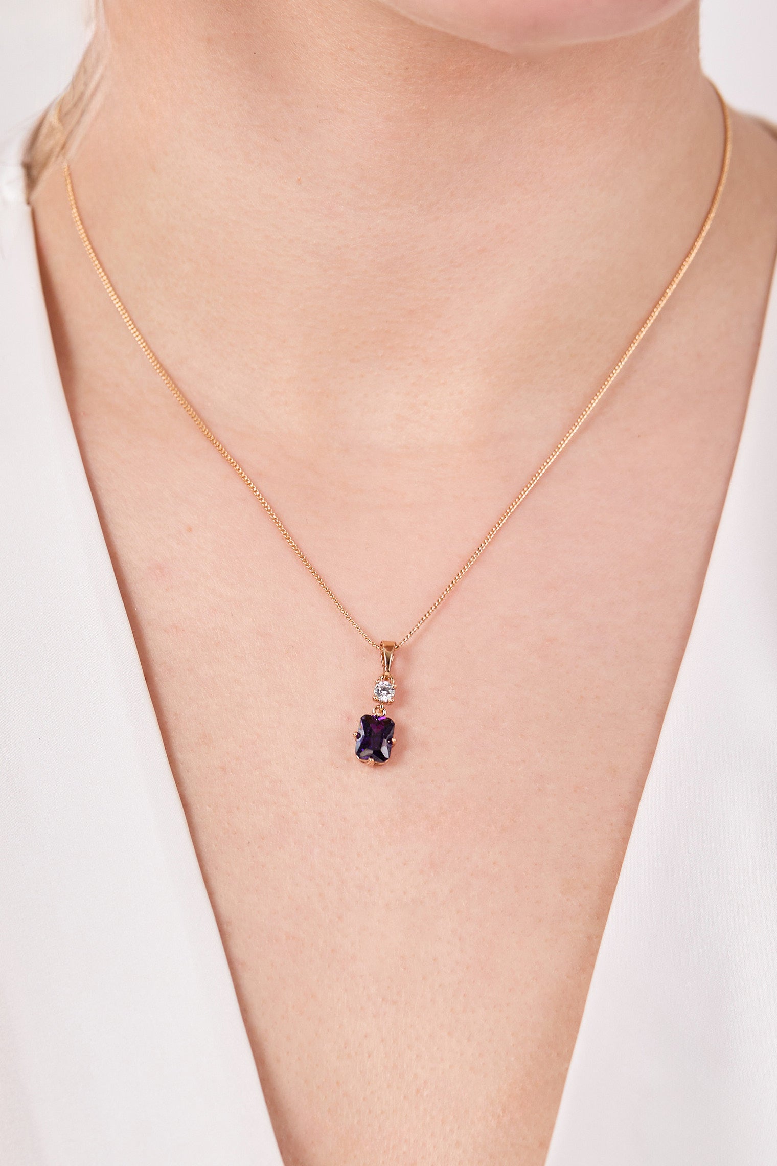 Xuping Baguette Model Stone Necklace Purple