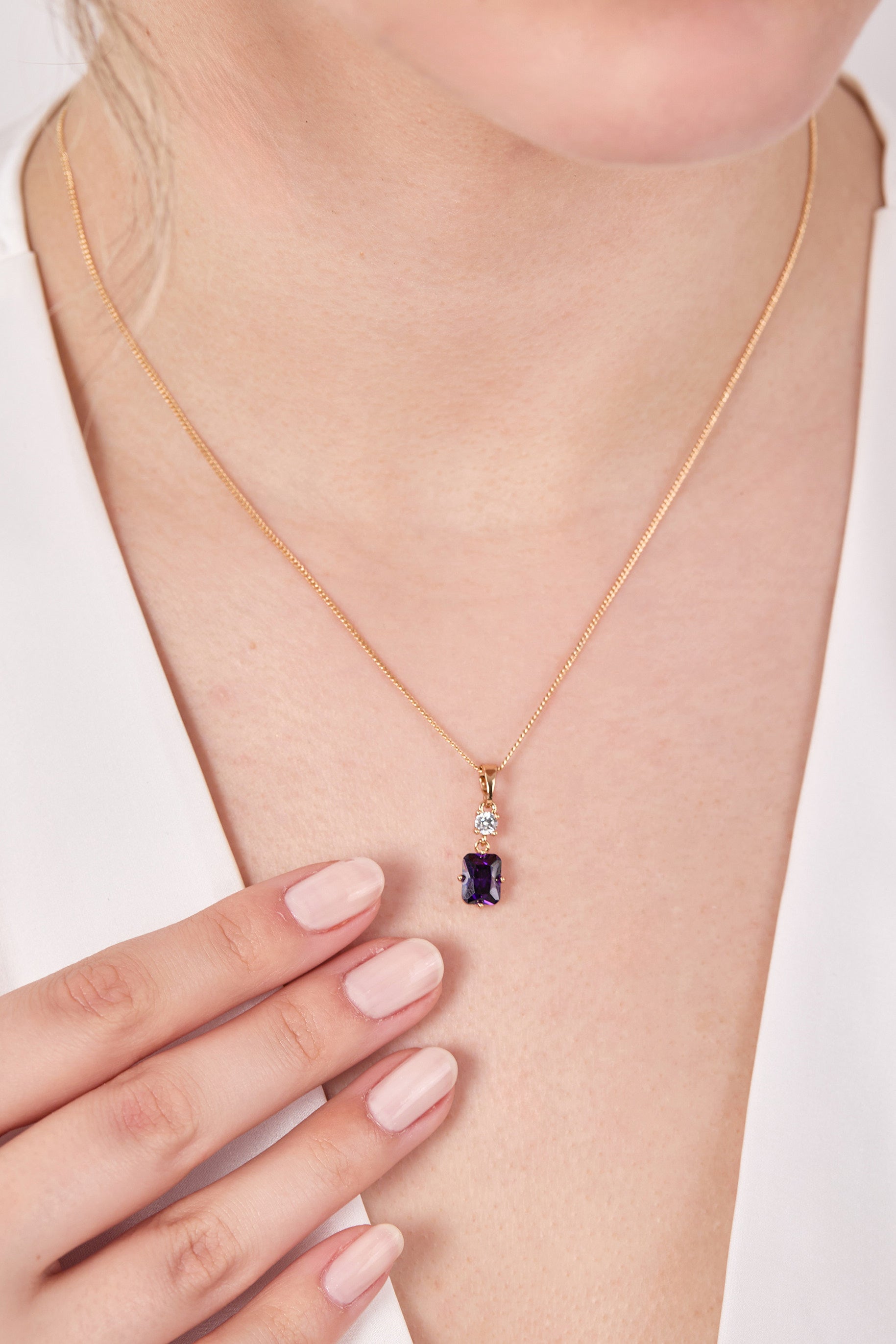 Xuping Baguette Model Stone Necklace Purple