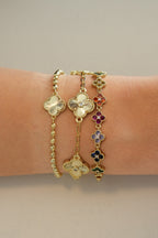 14K Altın Kaplama Dorika Taşlı Yonca Bileklik