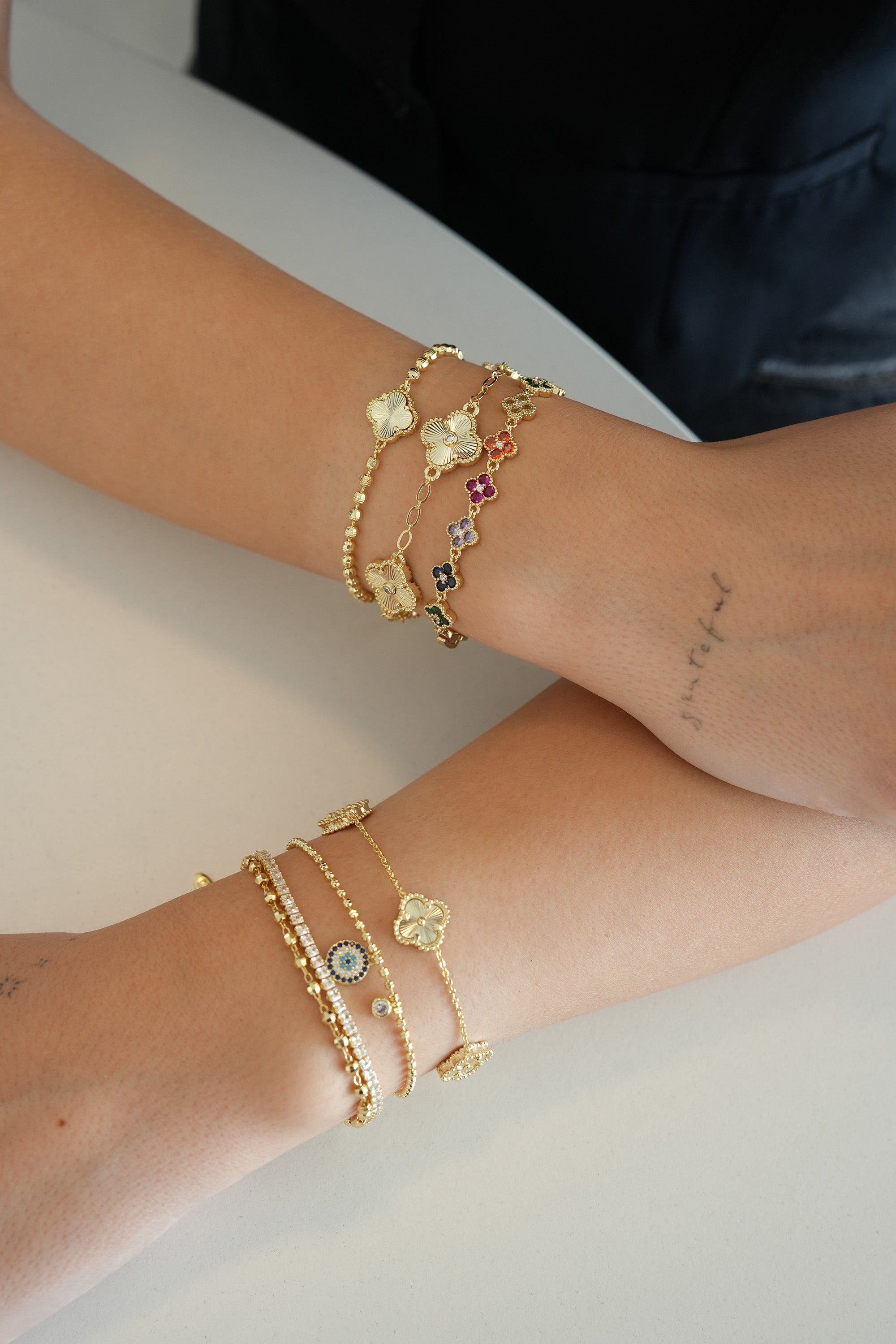 14K Altın Kaplama 5'li Mini Yonca Bileklik