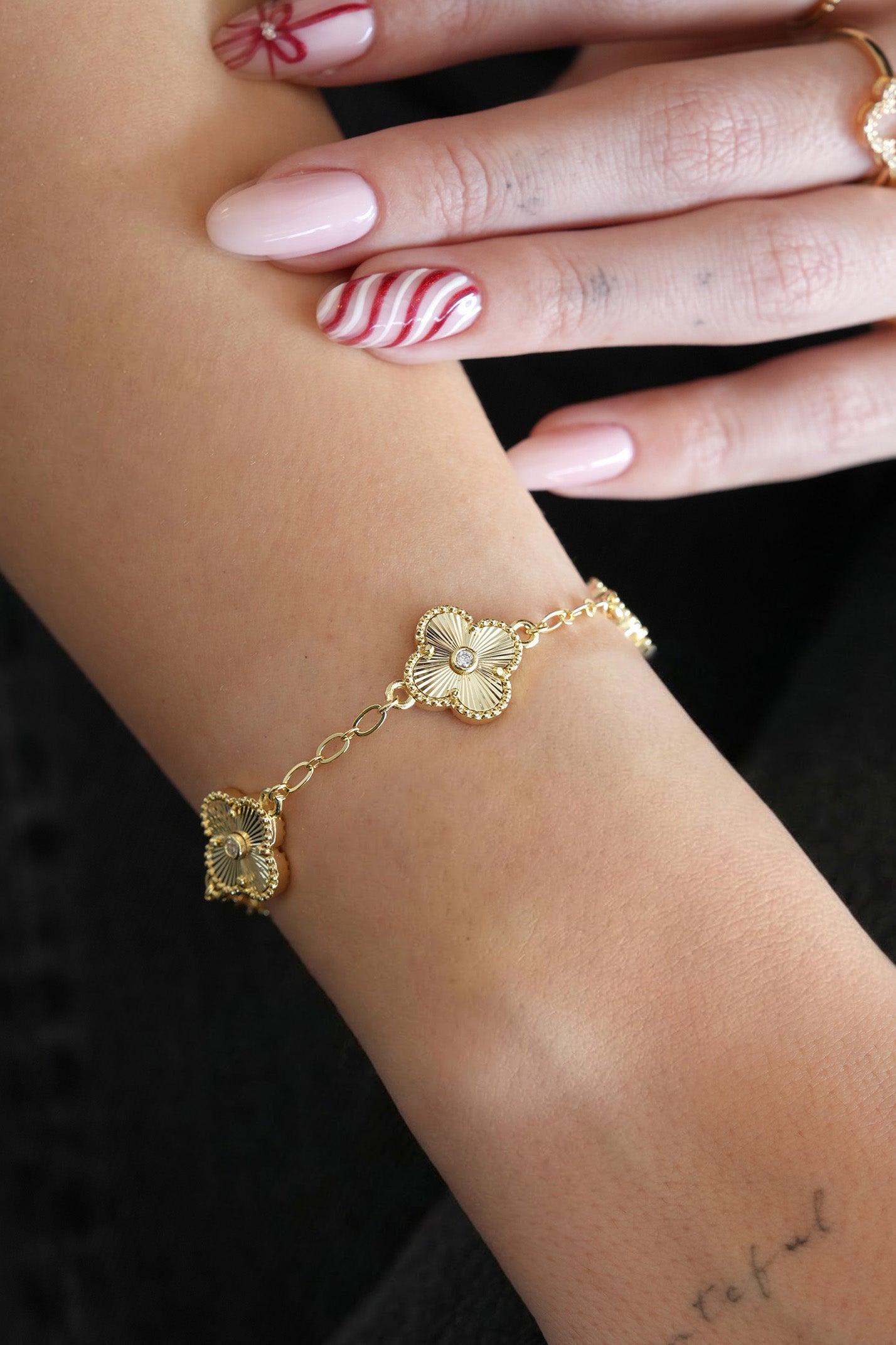 14K Altın Kaplama Taşlı 5'li Yonca Bileklik