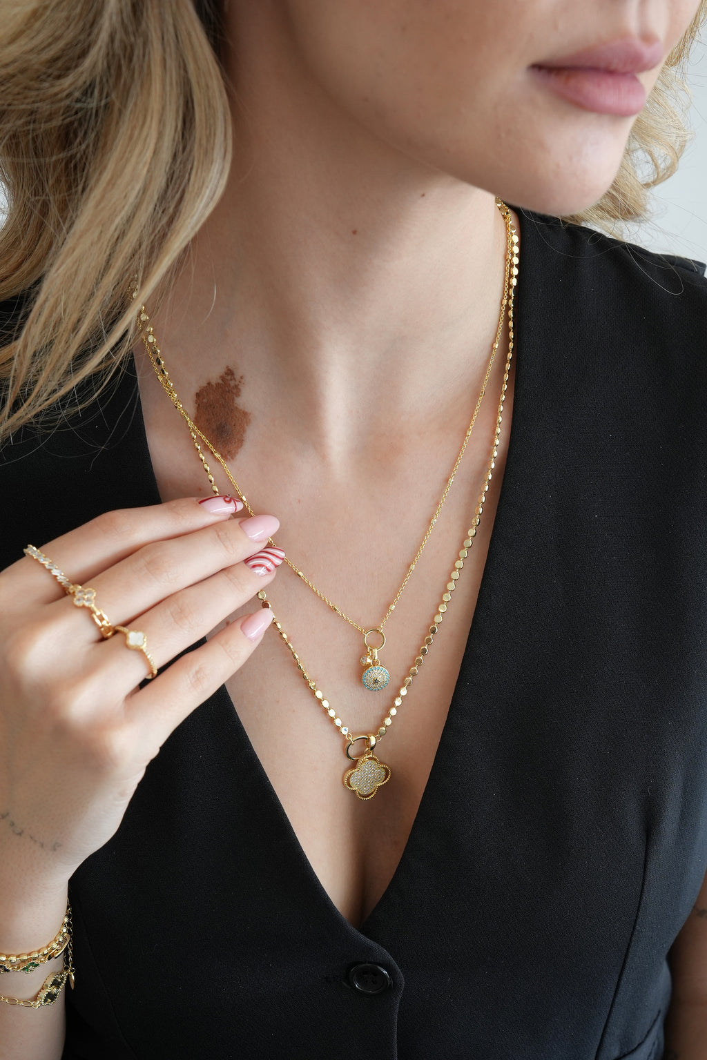 14K Altın Kaplama Arpa Zincir Yonca Kolye